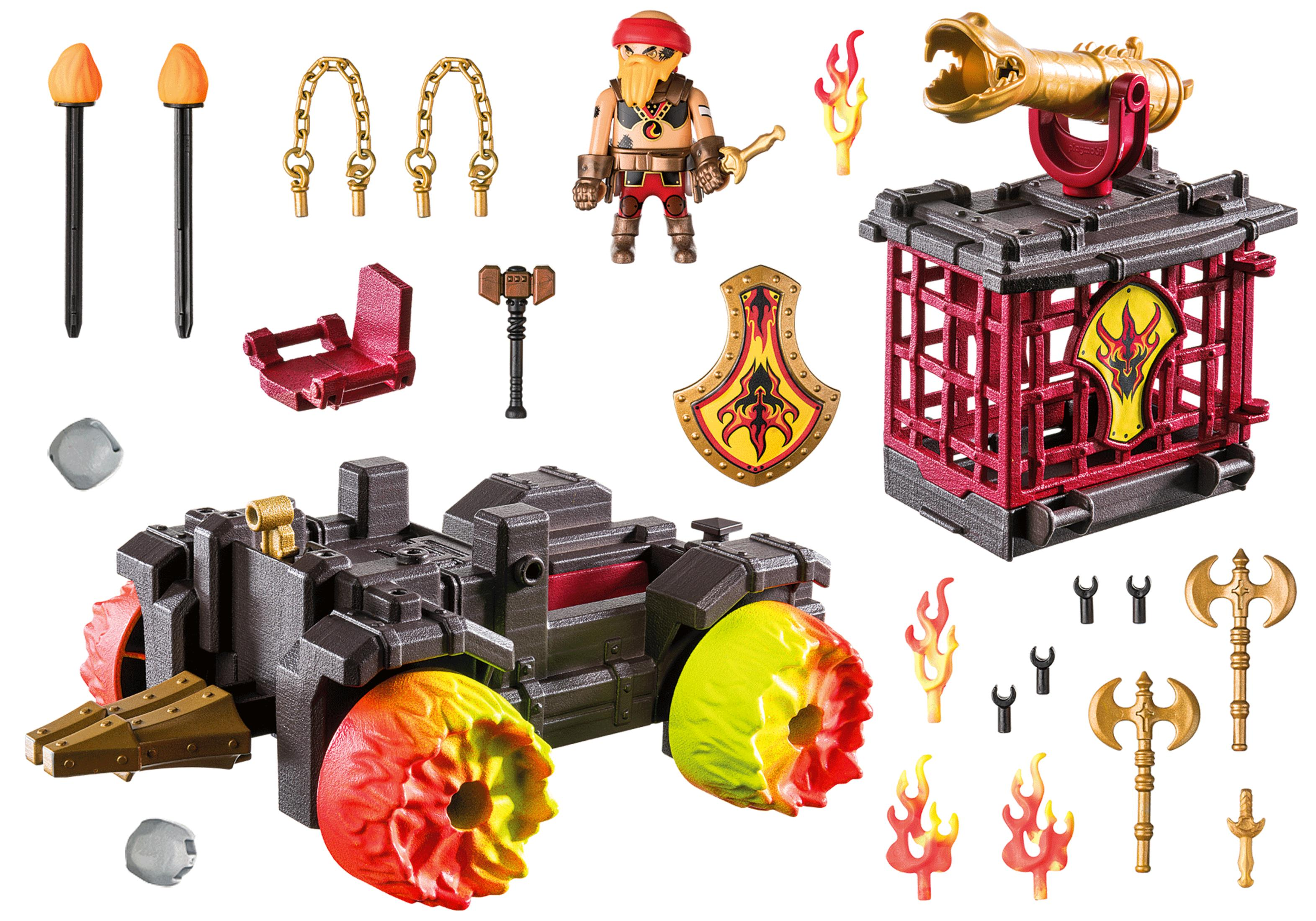 El juego de juguetes incluye un vehículo, figuras, jaula, armas y accesorios.