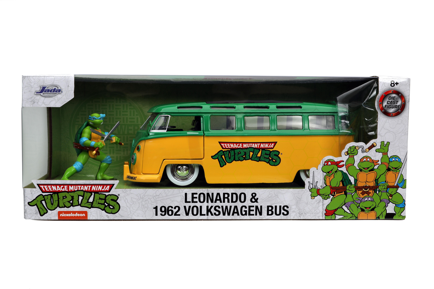 Teenage Mutant Ninja Turtles Spielzeugset in einer Box. Enthält einen Bus und eine Figur.