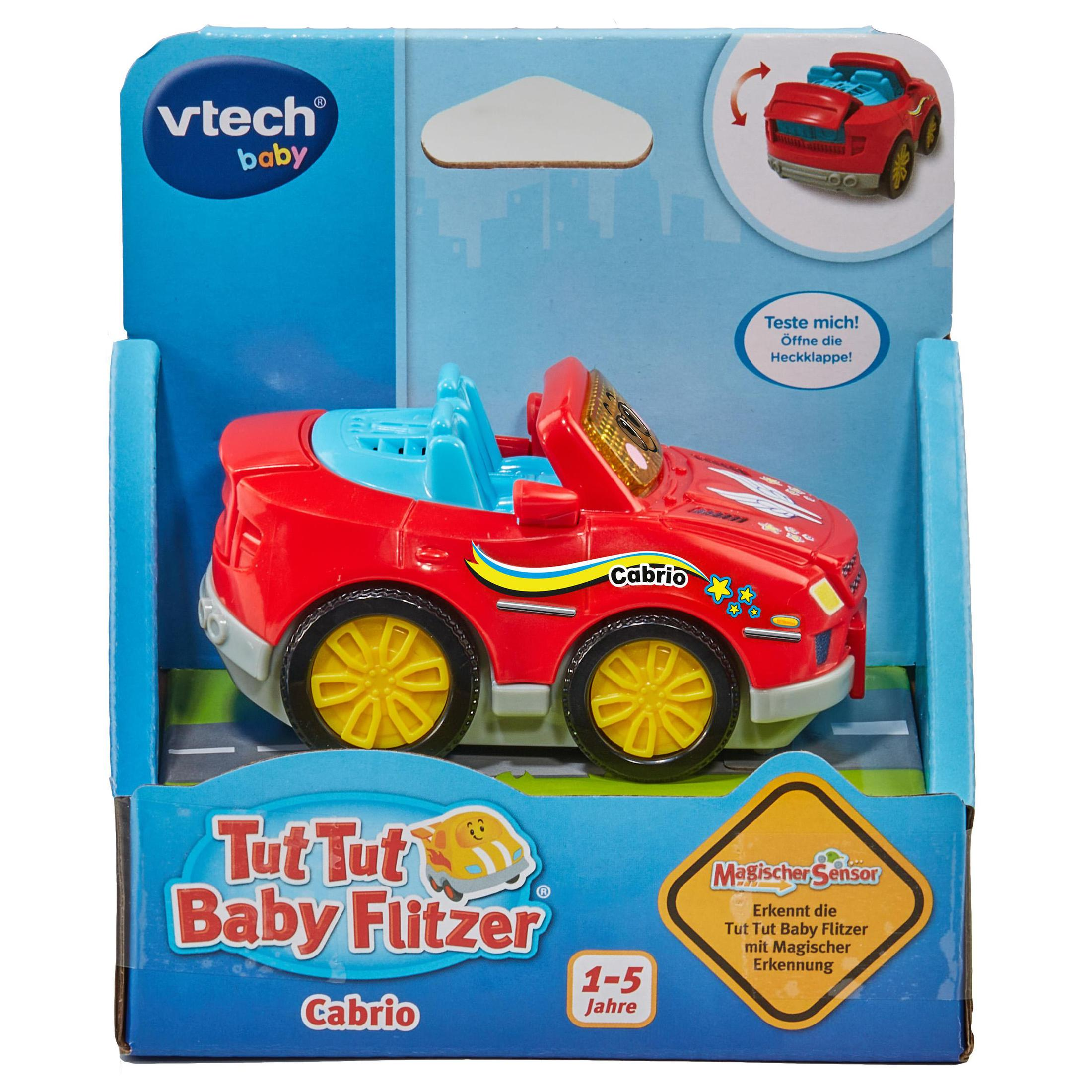 Ein rot-weißer Spielzeug-Feuerwehrwagen mit ausgefahrener Leiter. Die Box zeigt ein weiteres Bild.