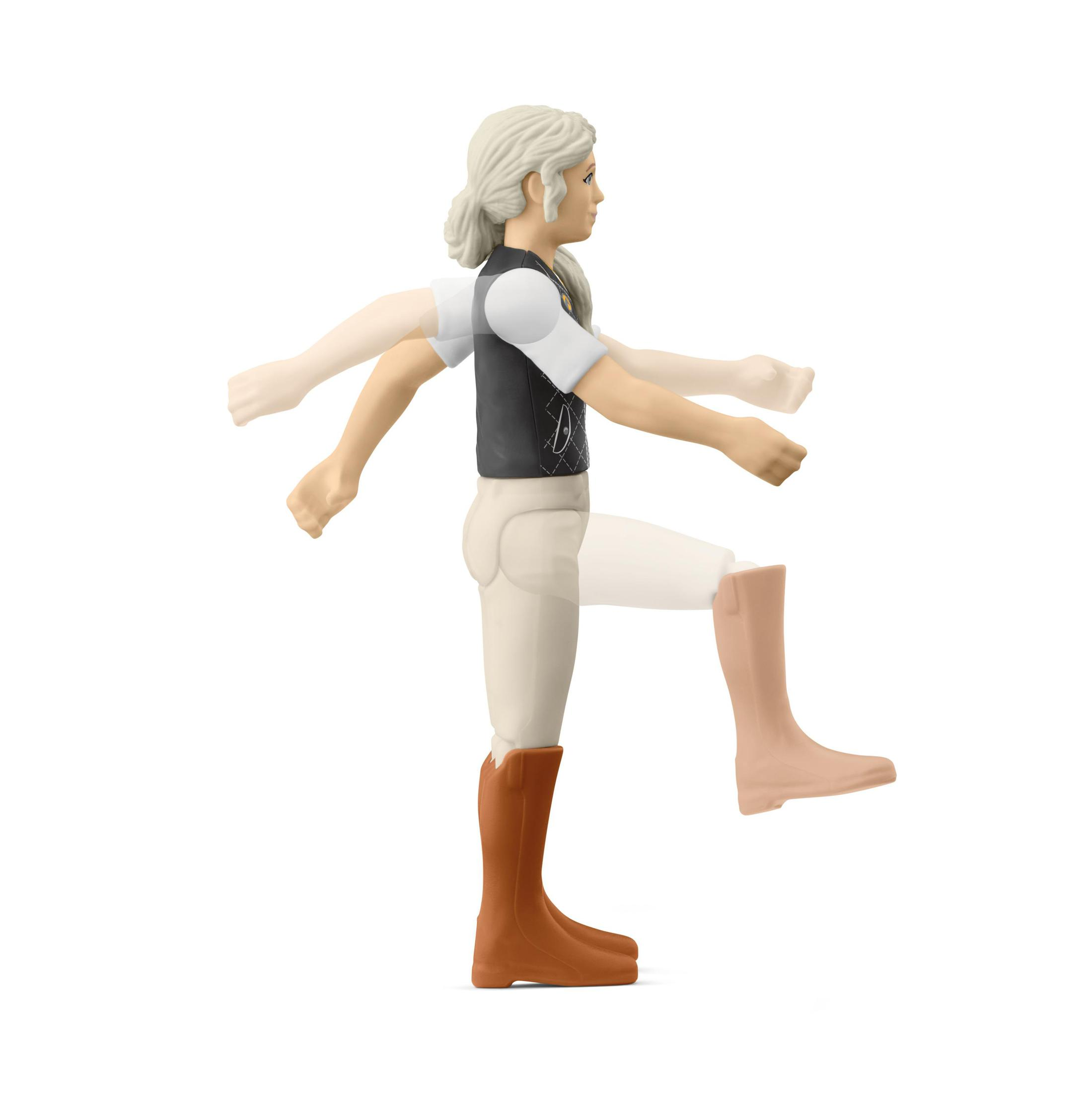 Figurka kobiety w stroju do jazdy konnej, pokazująca ruch chodzenia.