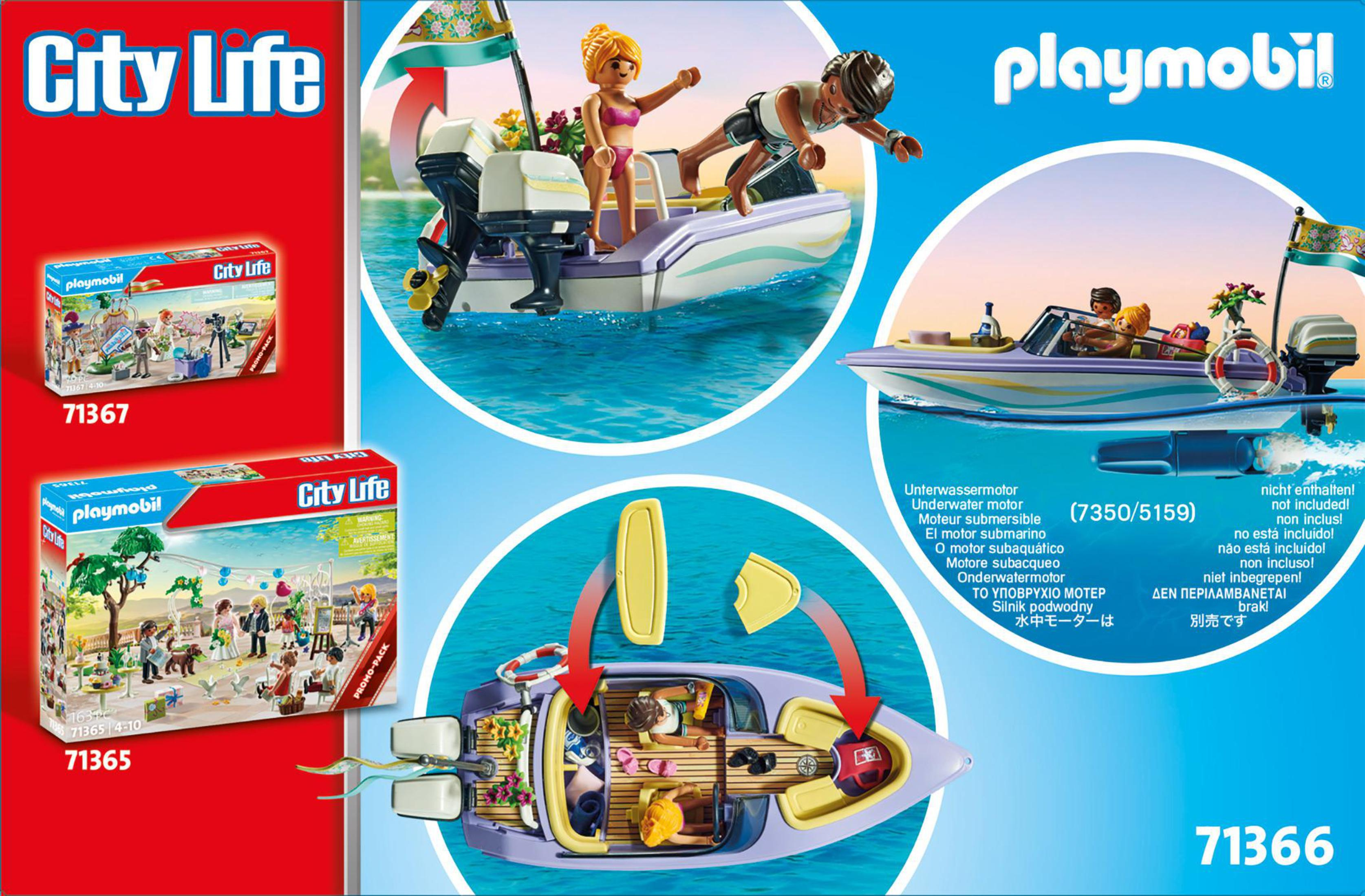 Playmobil-Box-Sets mit Booten und Figuren. Einige Sets werden mit ihrem Inhalt gezeigt.