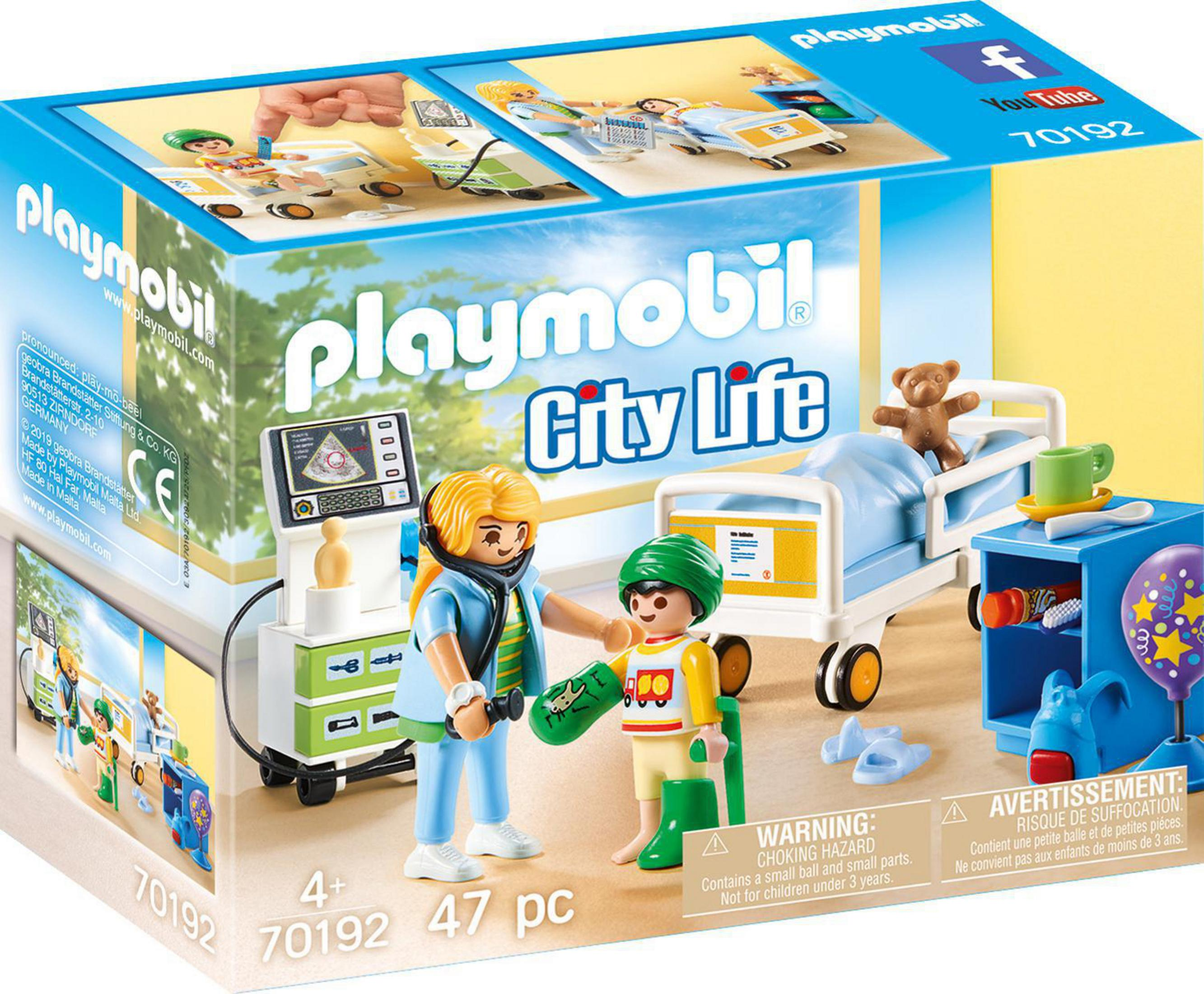 Zestaw Playmobil City Life. Zawiera lekarza, pacjenta, łóżko szpitalne i sprzęt medyczny.