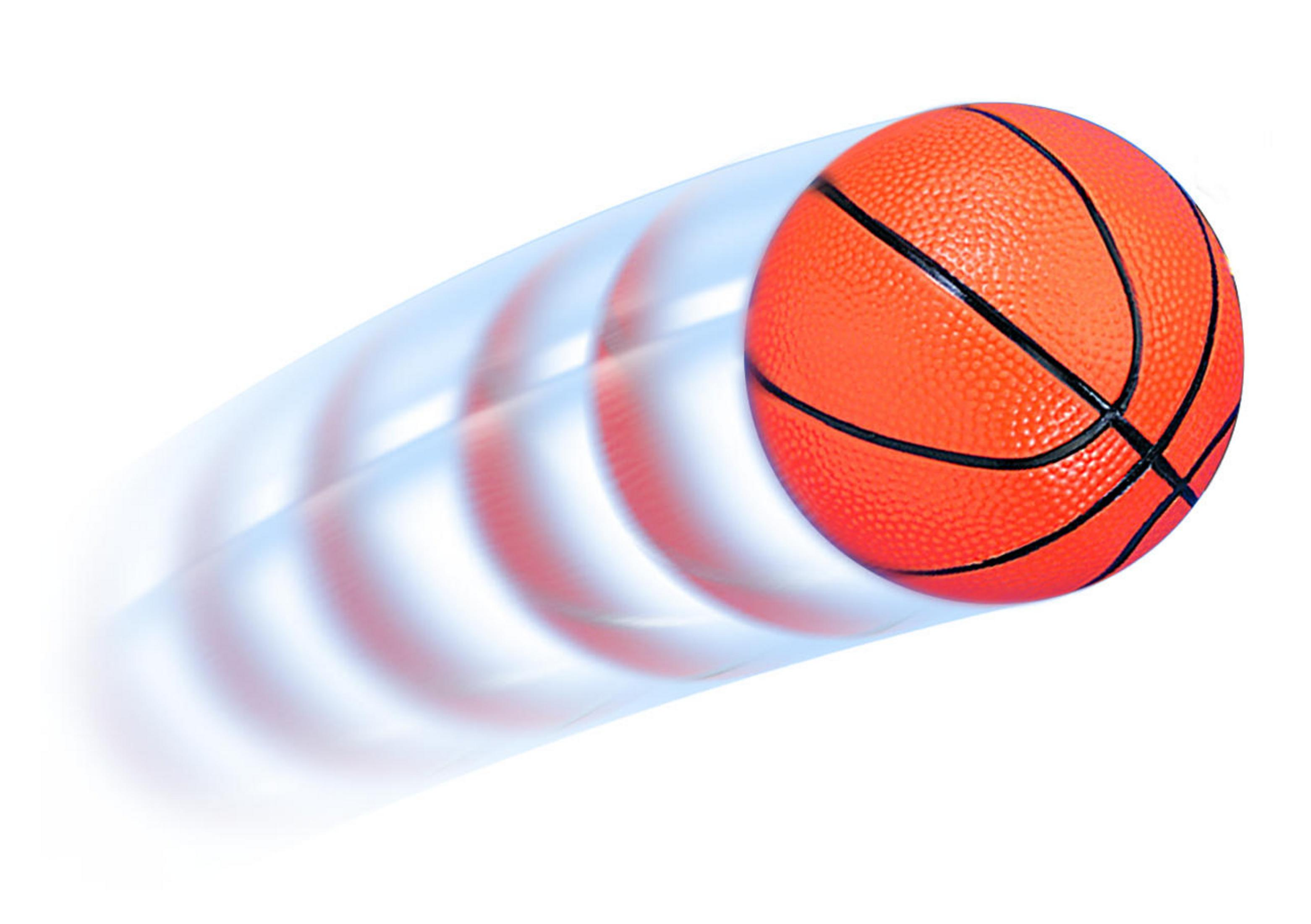 Oranger Basketball mit schwarzen Linien in Bewegung, mit Bewegungsunschärfeffekt auf Weiß.