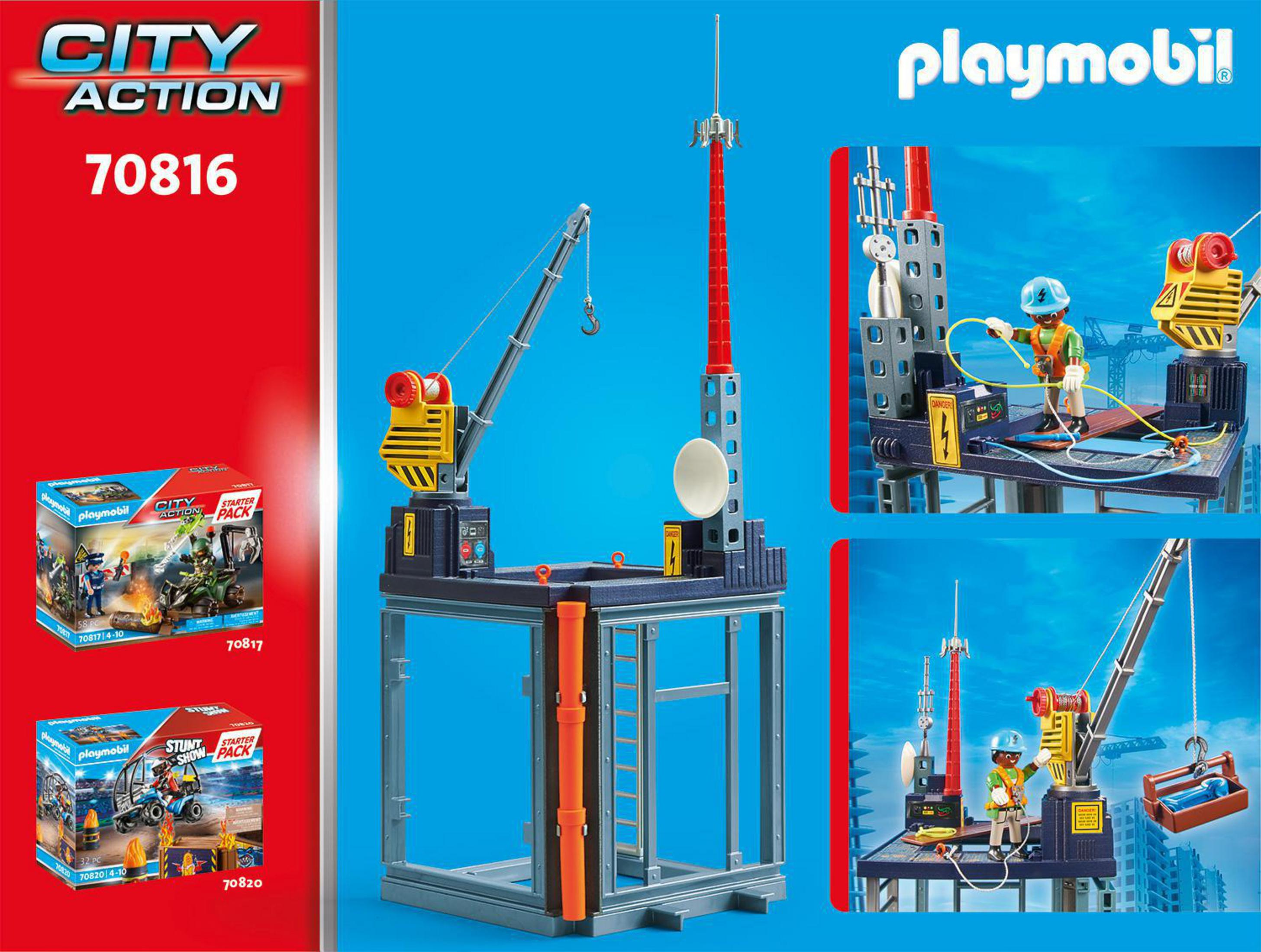 Zestaw Playmobil City Action z dźwigiem, robotnikami.
