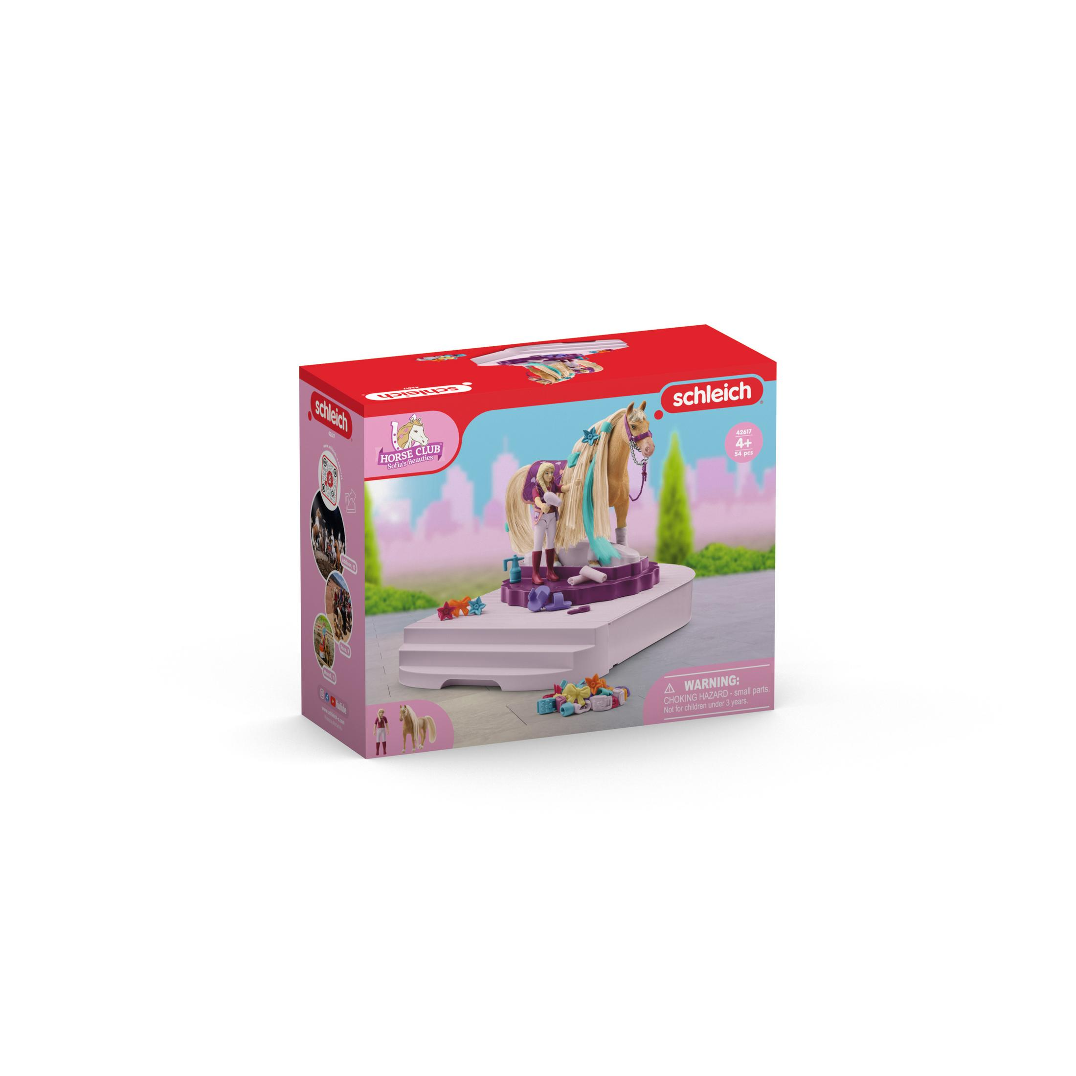 A Schleich Horse Club toy set with a horse, accessories, and packaging box on white background.