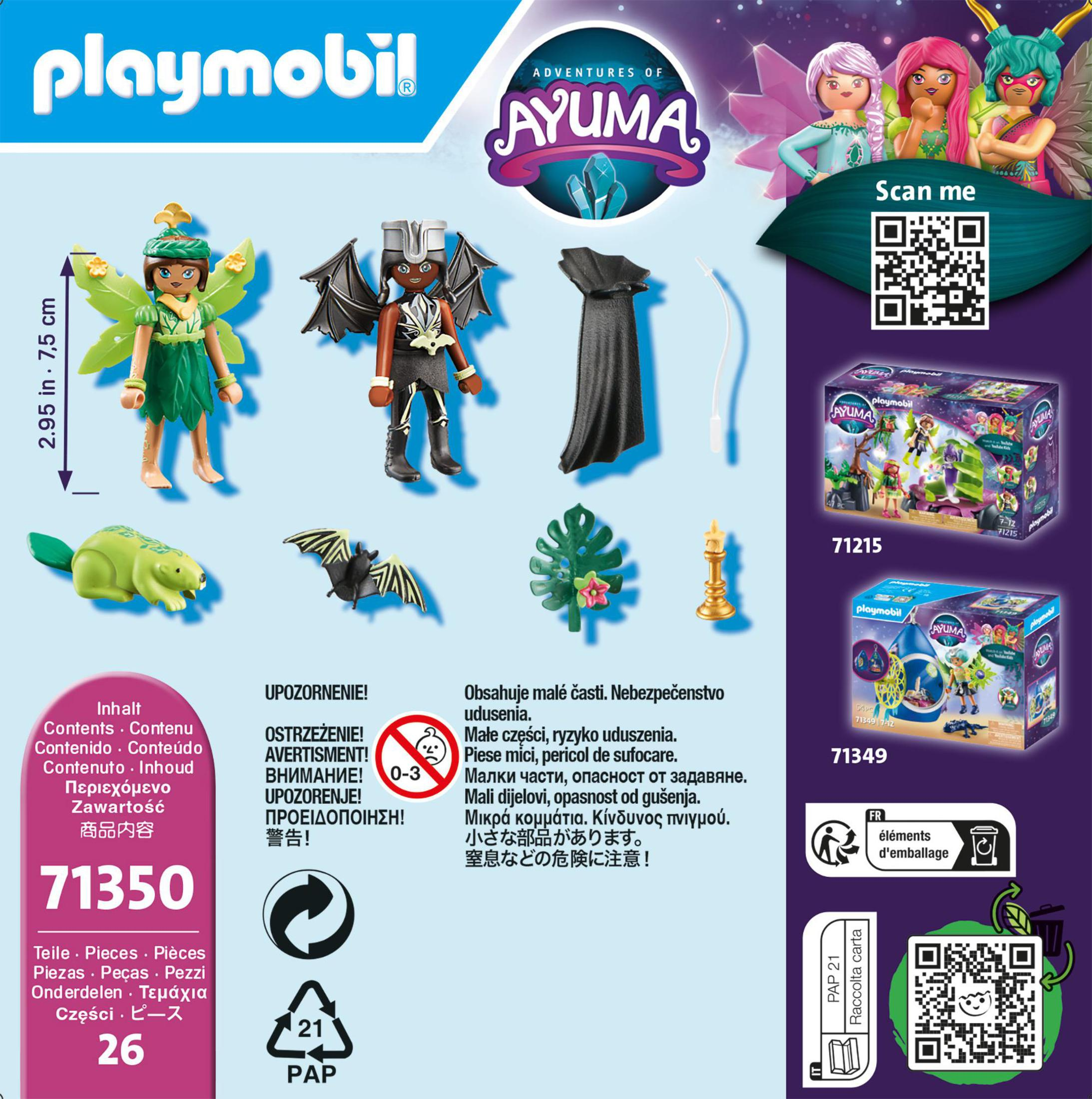 Zestaw Playmobil Ayuma z figurkami, akcesoriami i opakowaniem z tekstem.