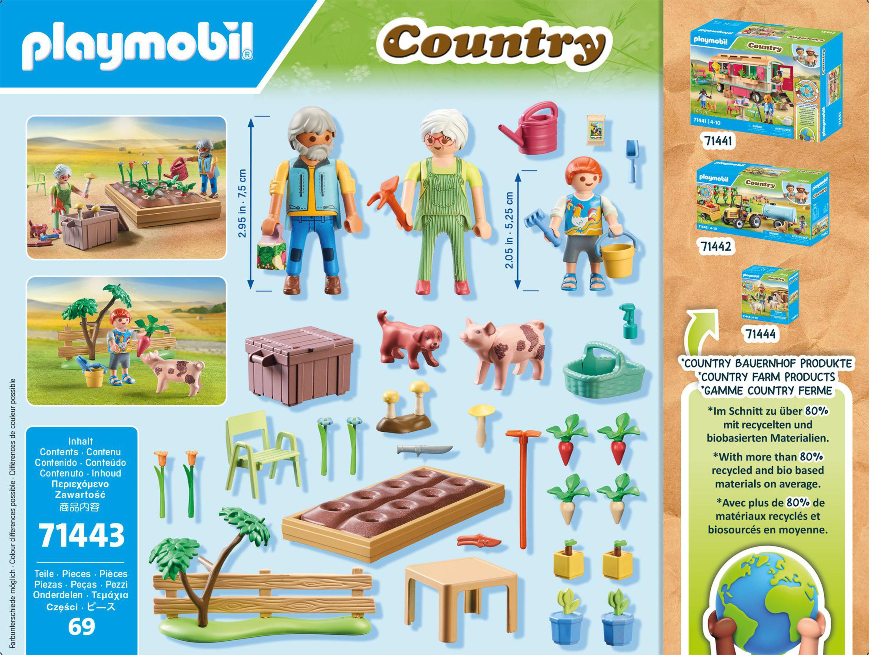 Set Playmobil Country con personaggi, elementi della fattoria e accessori, su sfondo bianco.