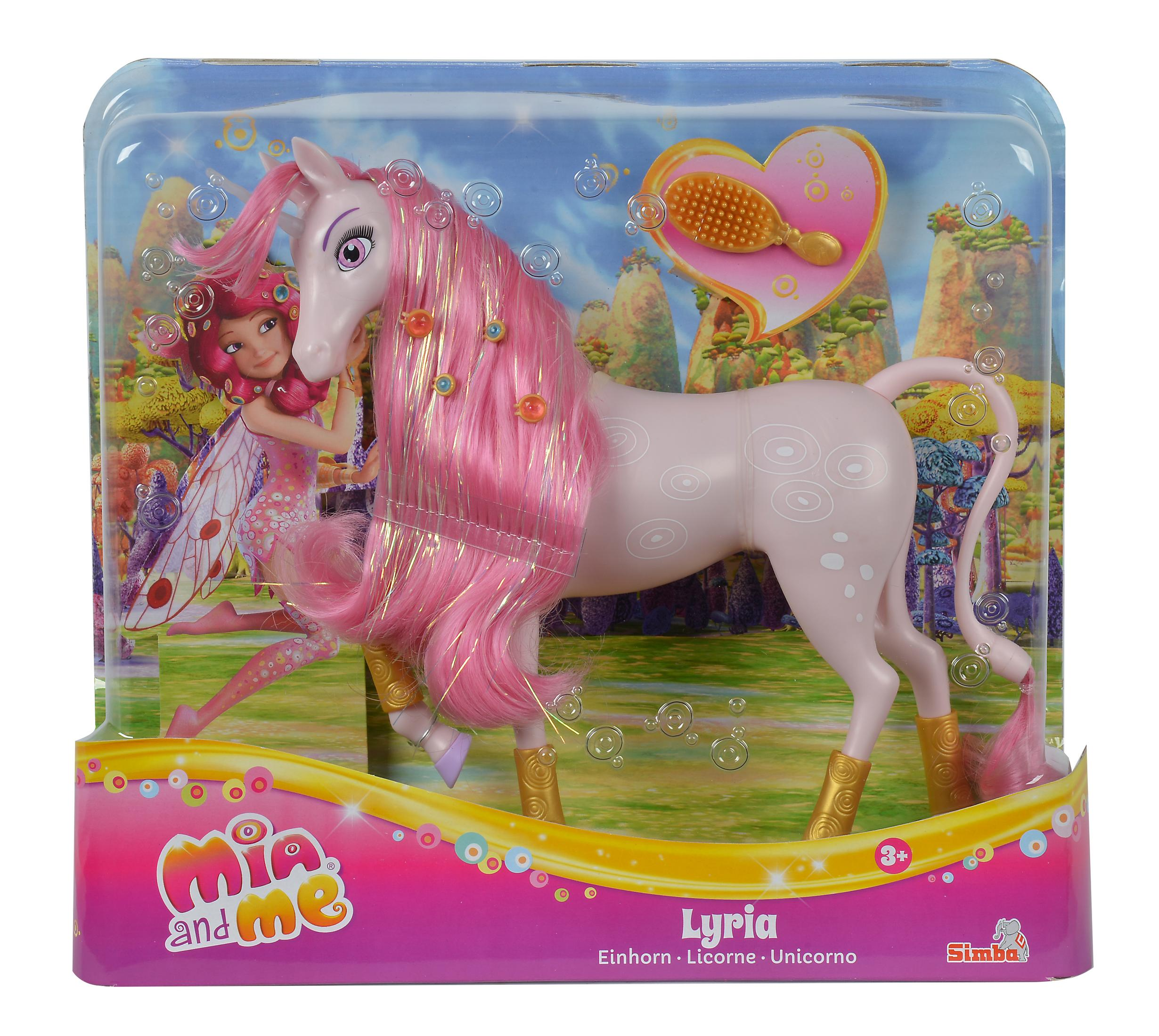 Mia and me Spielzeug-Set mit Einhorn, Fee und Verpackung.