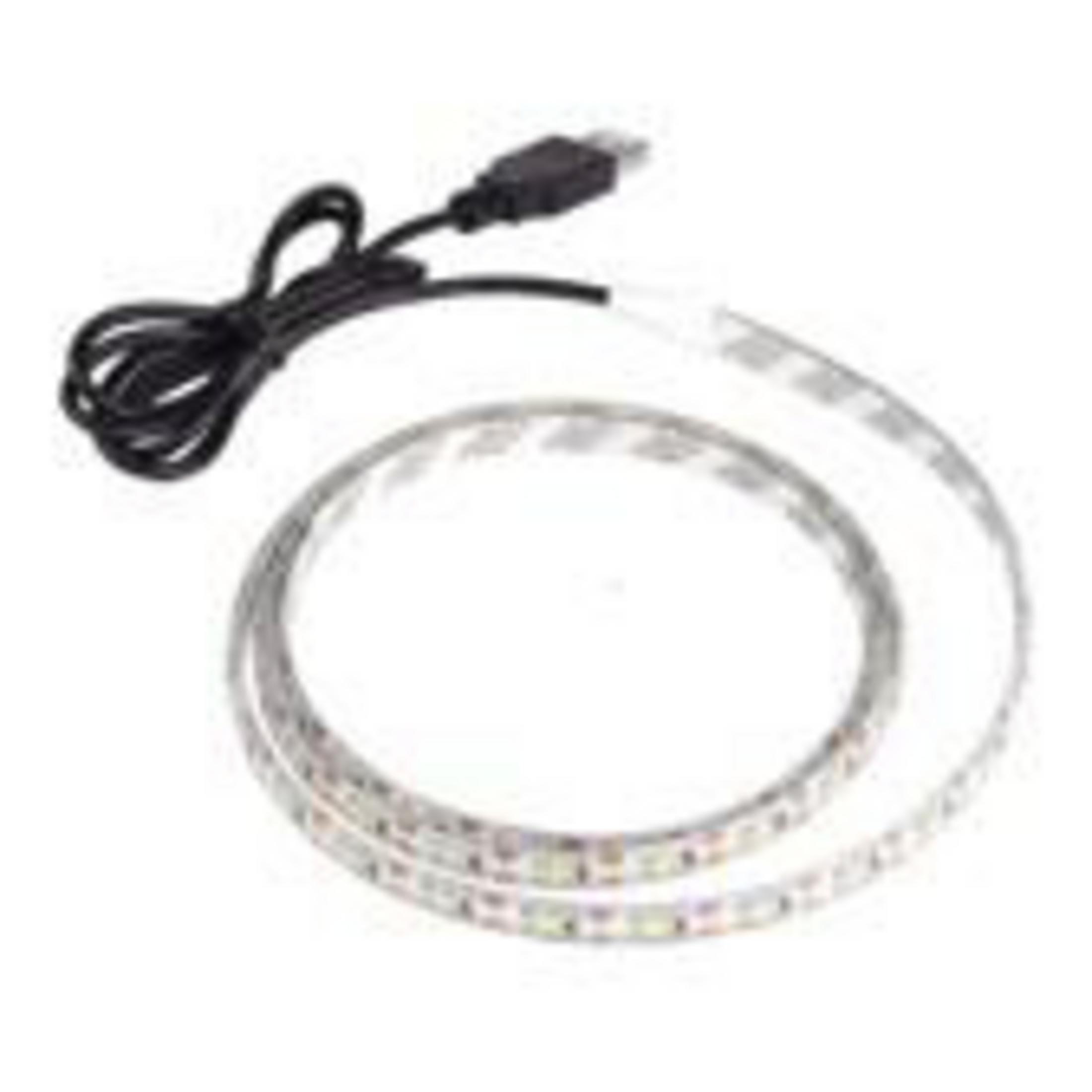 Ein USB-betriebenes LED-Streifenlicht. Der Streifen ist aufgerollt und hat einen USB-Anschluss am Ende.