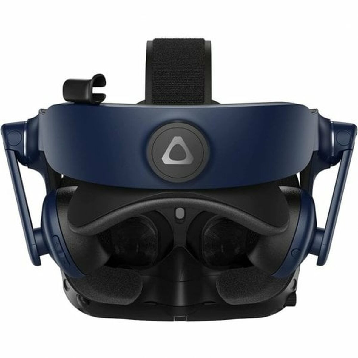 Un auricular de realidad virtual negro y azul con el logotipo de Vive.
