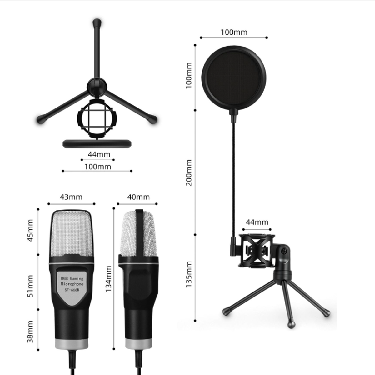 RGB Gaming-Mikrofon mit Ständer und Pop-Filter.
