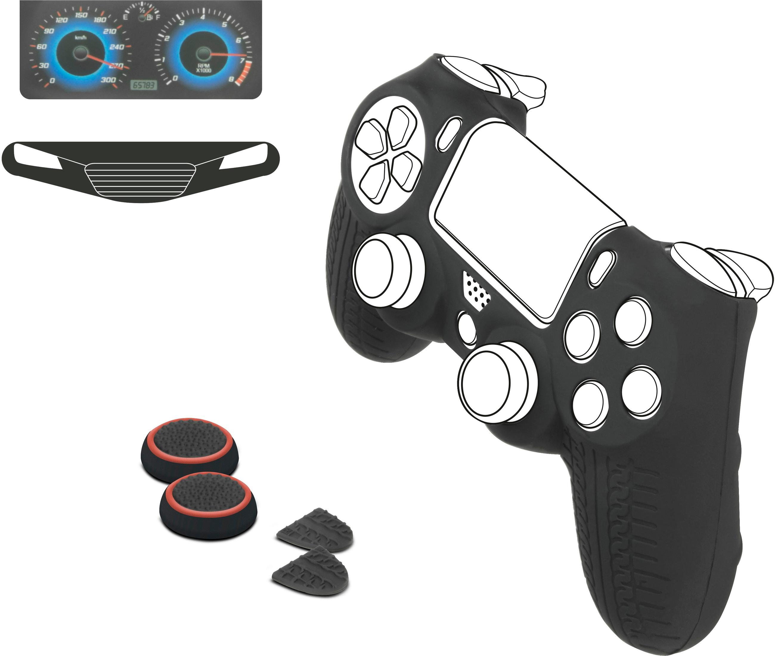 Gamecontroller mit Armaturenbrett und Joystick-Zubehör.