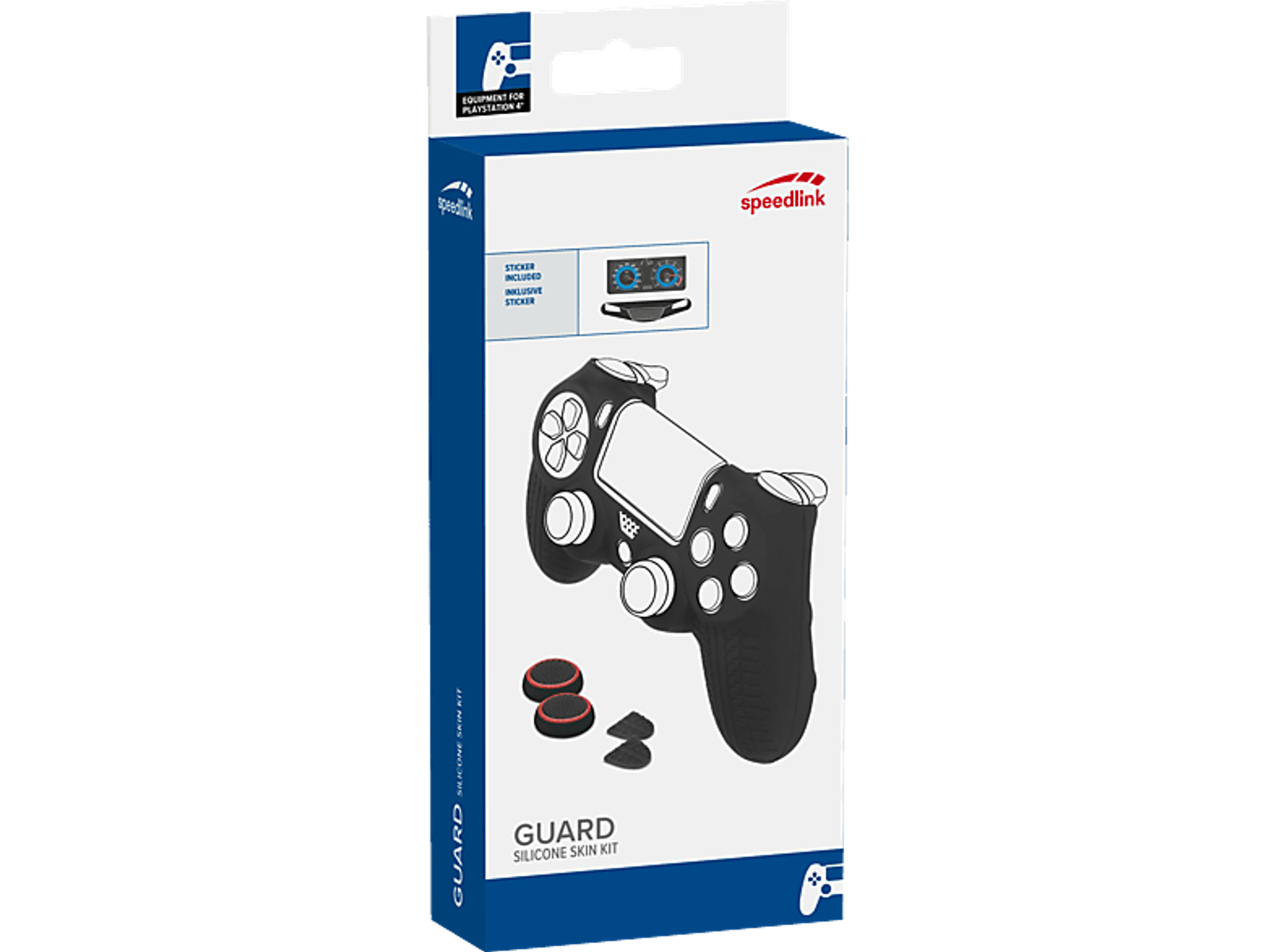 Eine Box für ein Playstation 4 Controller Skin Kit, schwarz mit dem Controller darauf.
