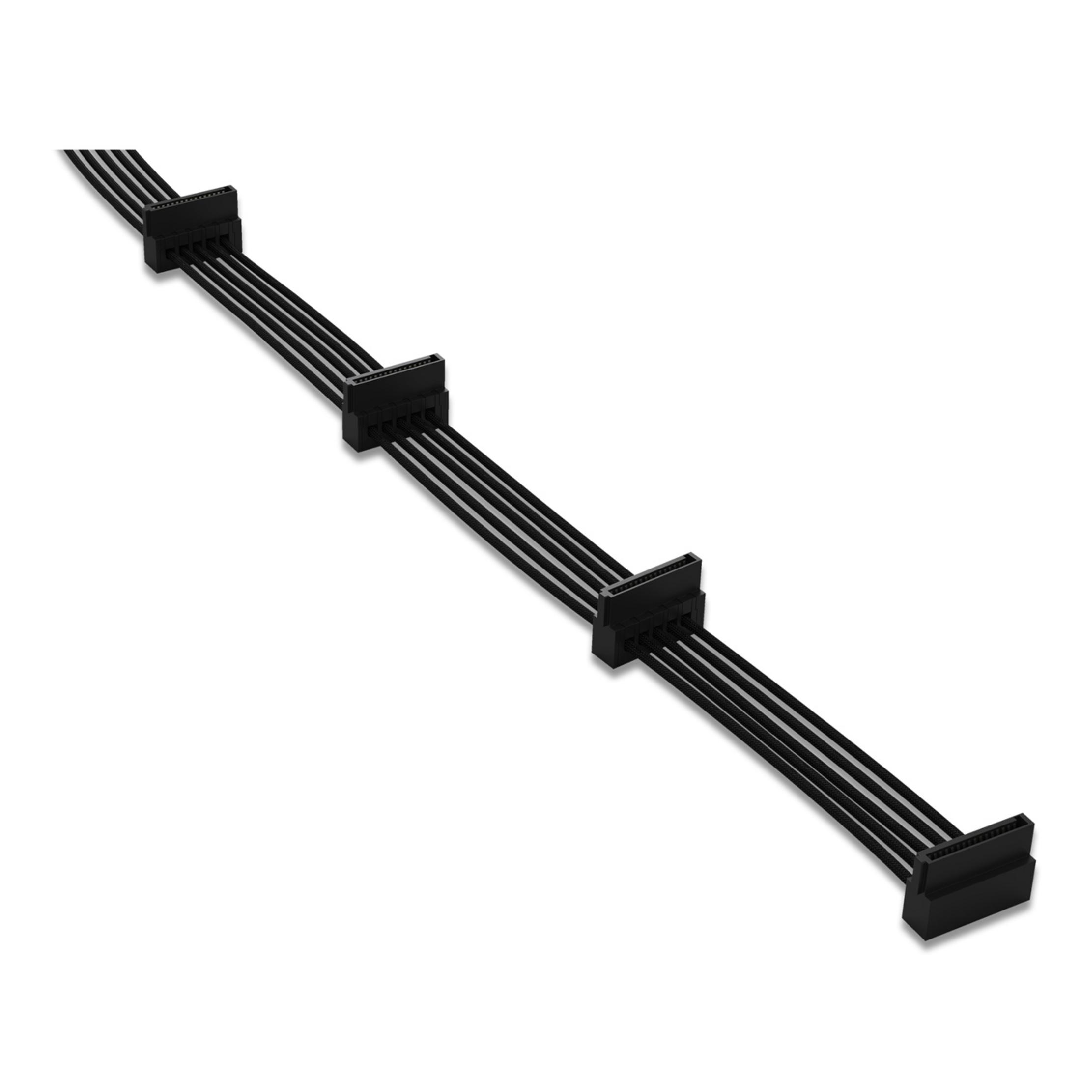 Czarny kabel z wieloma złączami, ułożony po przekątnej.