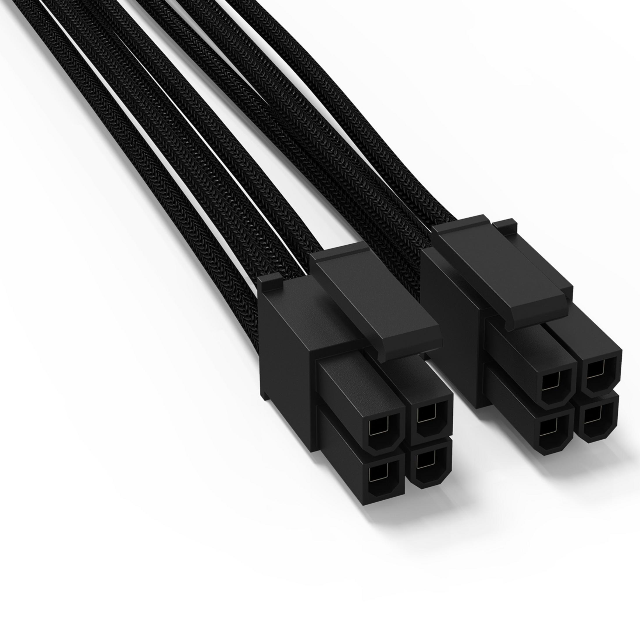 Czarne kable zasilające. Wiele złączy. Białe tło.