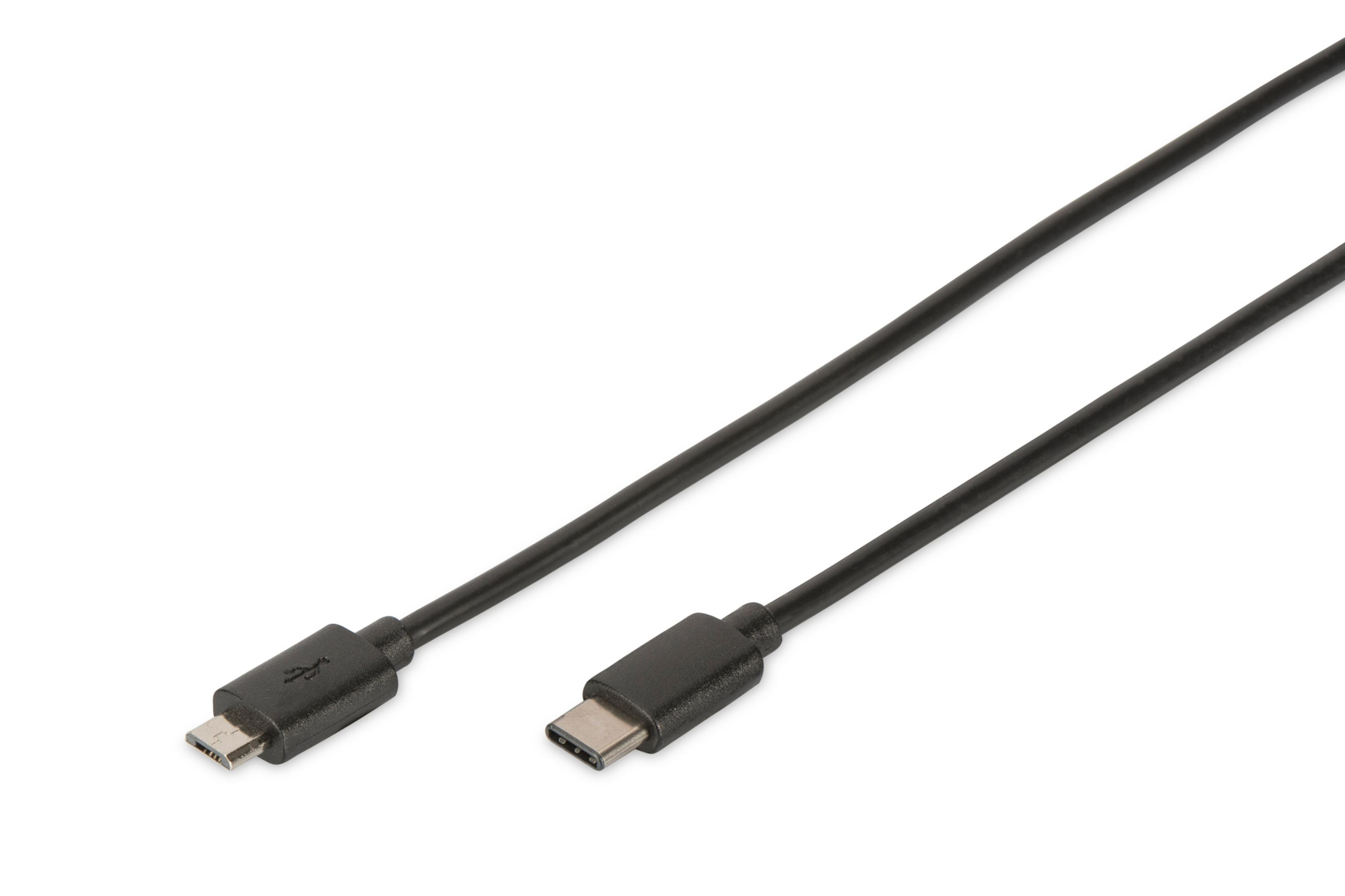 Cables USB-C y micro USB negros uno junto al otro.