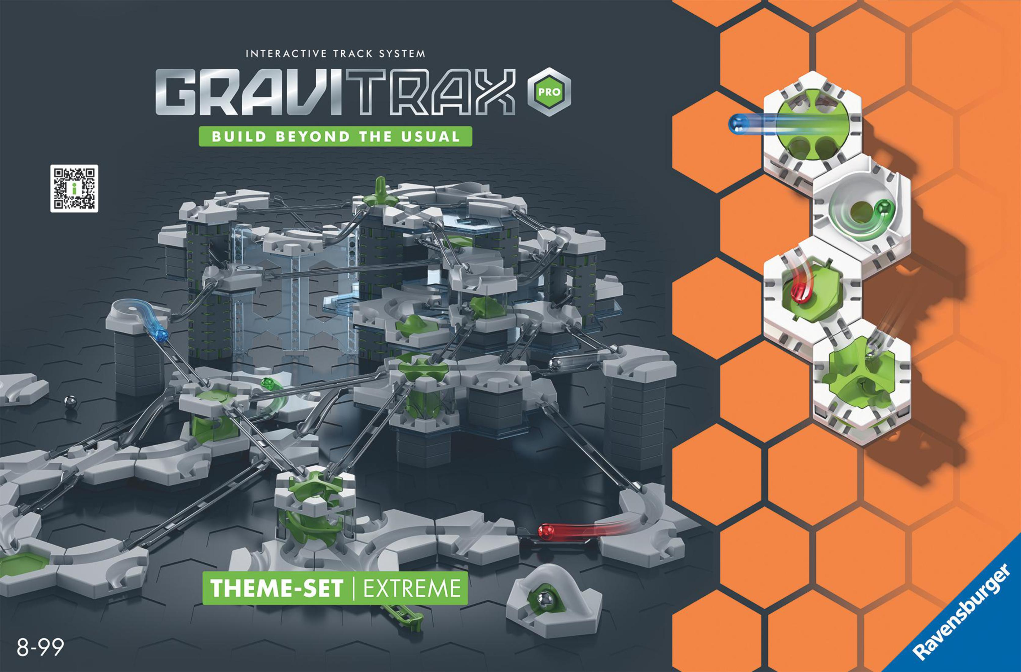 Gravitrax Pro Themen-Set mit einer Bahn und einer Vielzahl von Elementen. Es ist ein Spiel.