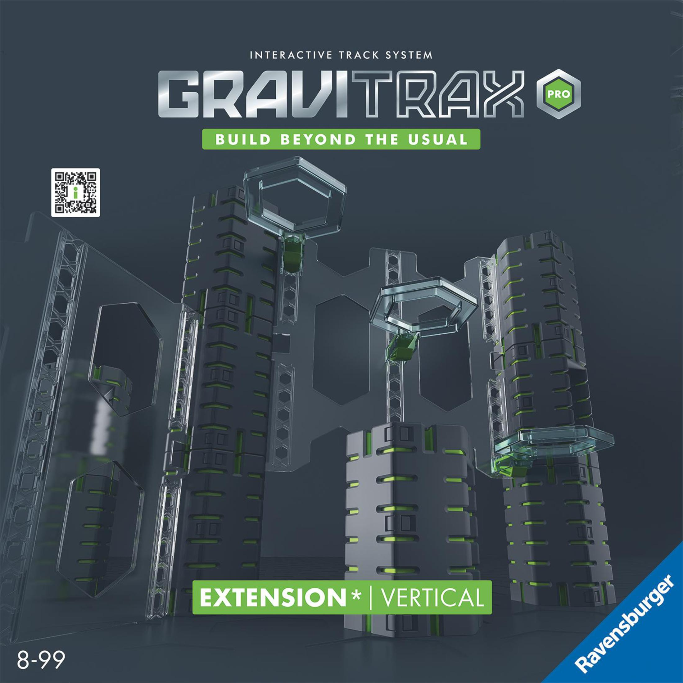Pudełko z grą GraviTrax Pro, ze skomplikowanym systemem torów zbudowanym z szarych i zielonych elementów.