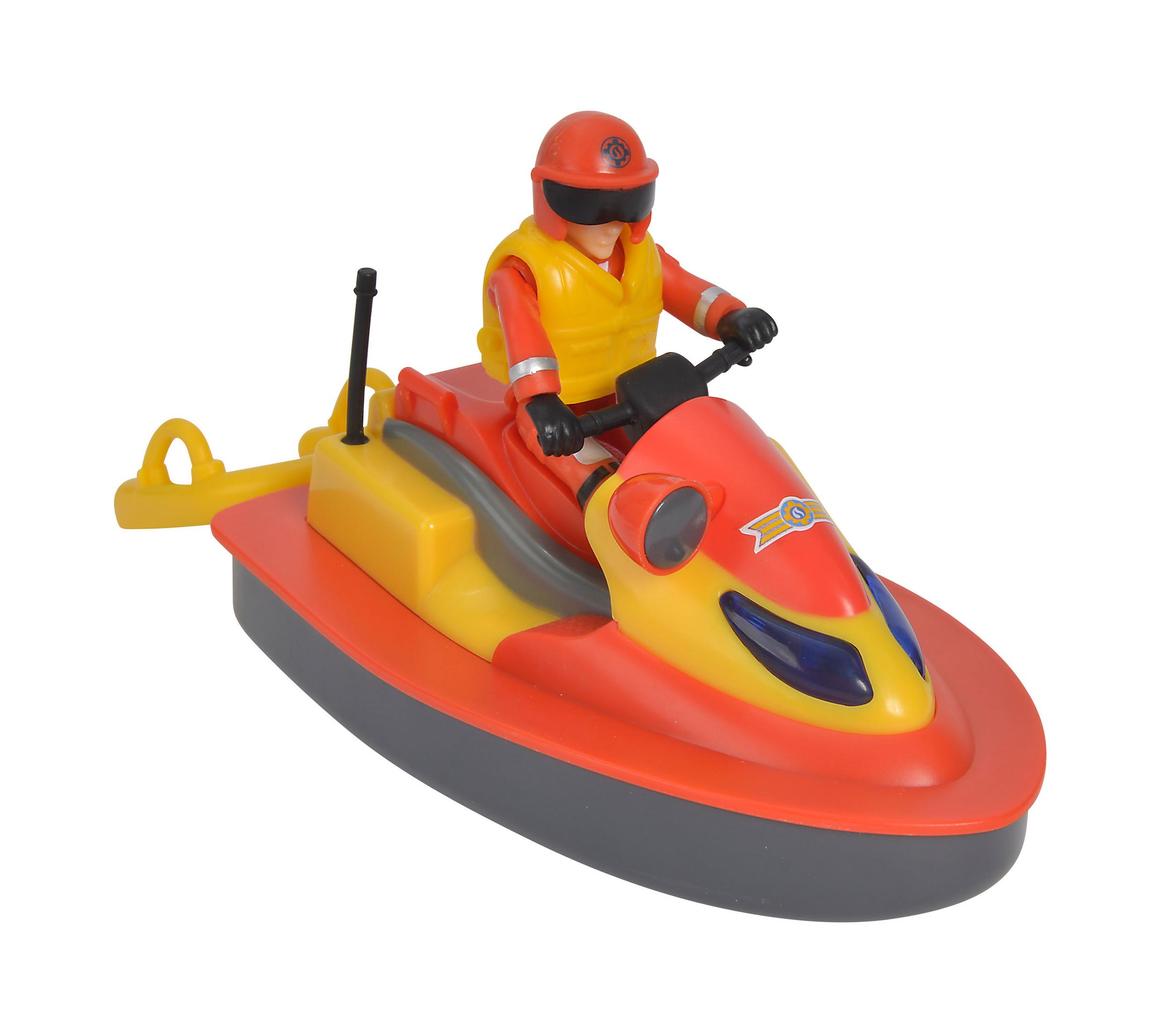Ein Spielzeug-Rettungsboot mit einer Figur eines Rettungsschwimmers.