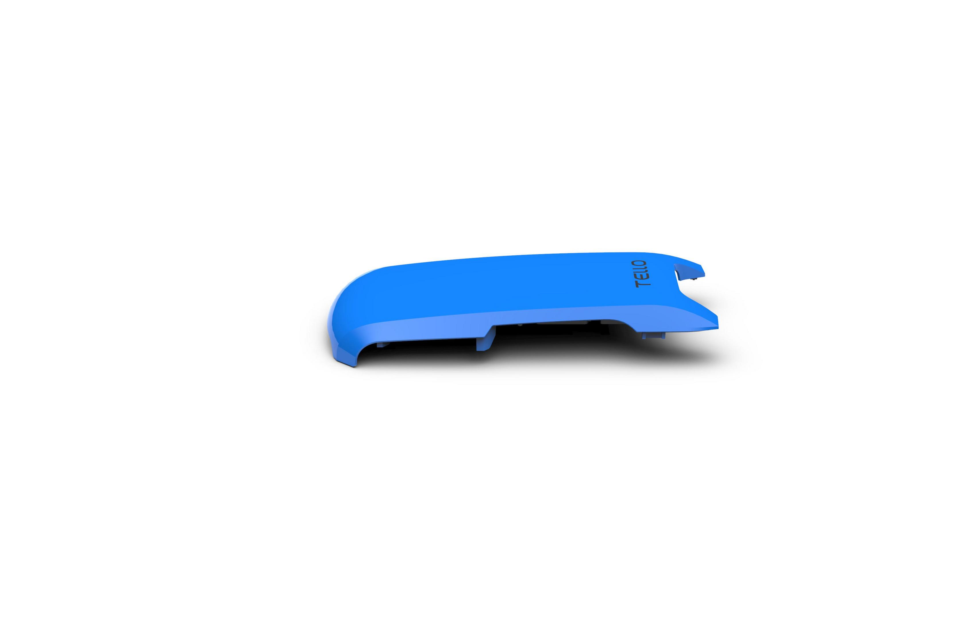 Ein blaues Plastikteil mit dem Wort TELO darauf, auf weißem Hintergrund.