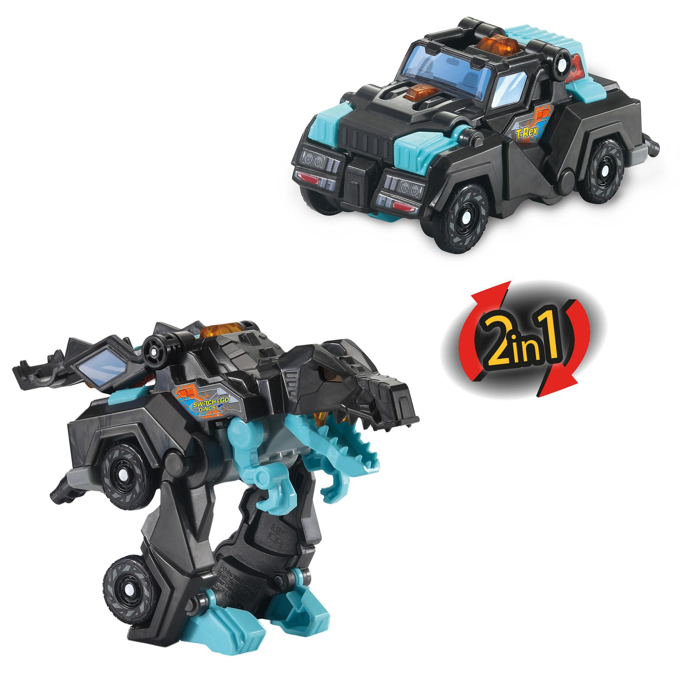 2-in-1 Transformierbares Spielzeugauto: Schwarzer LKW wird zu Dinosaurier-Roboter.
