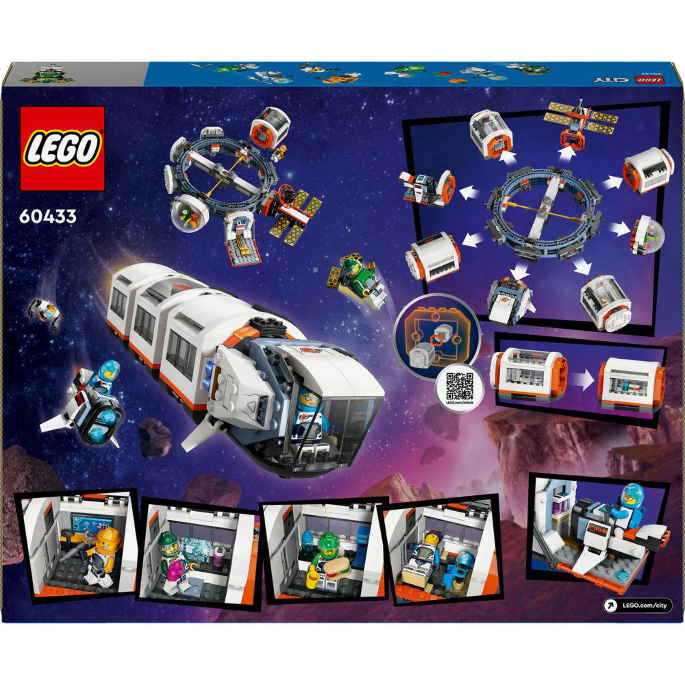 Set LEGO City: un transbordador espacial y figuras, con varias escenas espaciales.