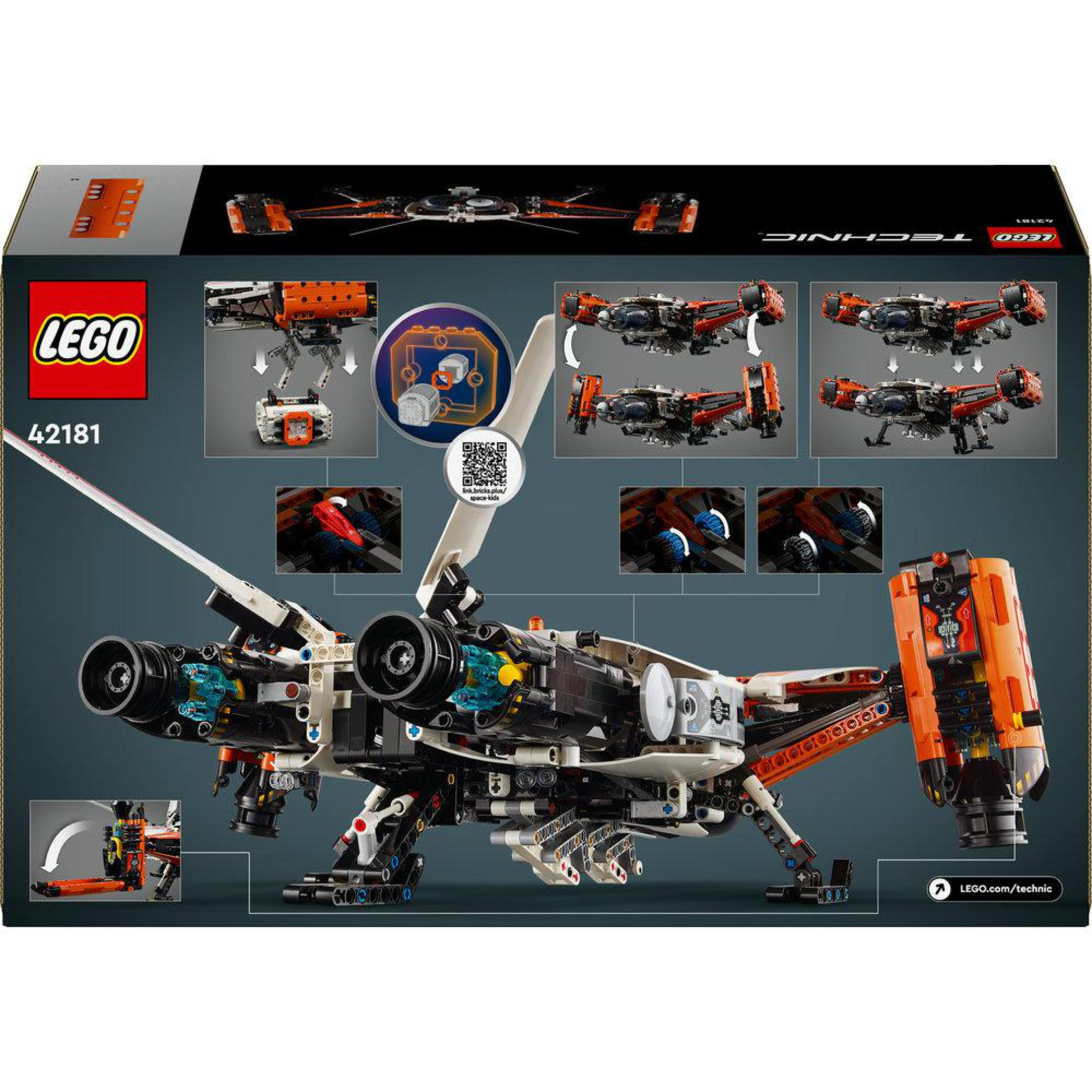 Turuncu vurgulara sahip fütüristik bir uçağın detaylı modeliyle LEGO Technic kutusu.
