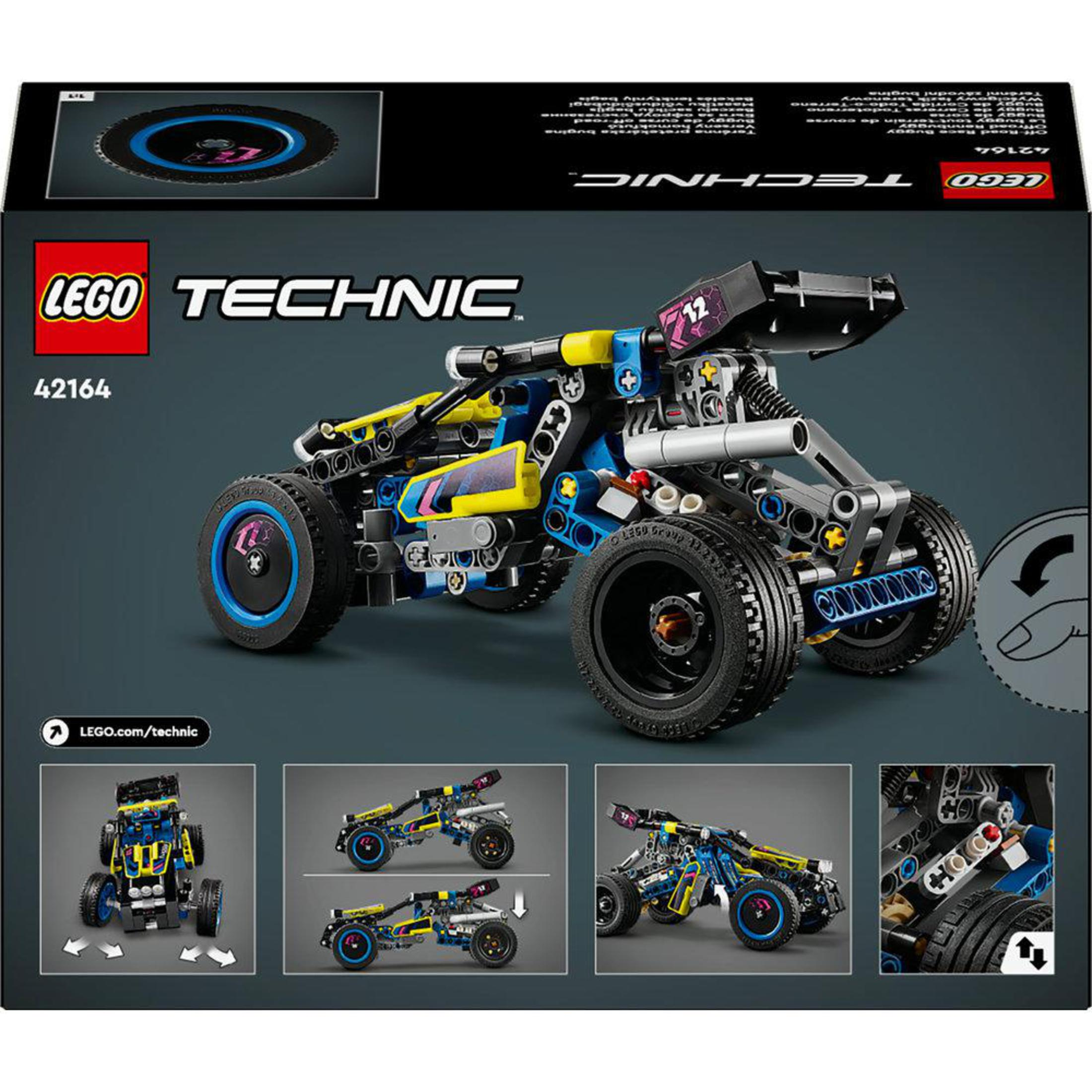 Bir buggy'nin sergilendiği Lego Technic kutu seti. Kutu, monte edilmiş arabayı çoklu görünümlerle gösterir.