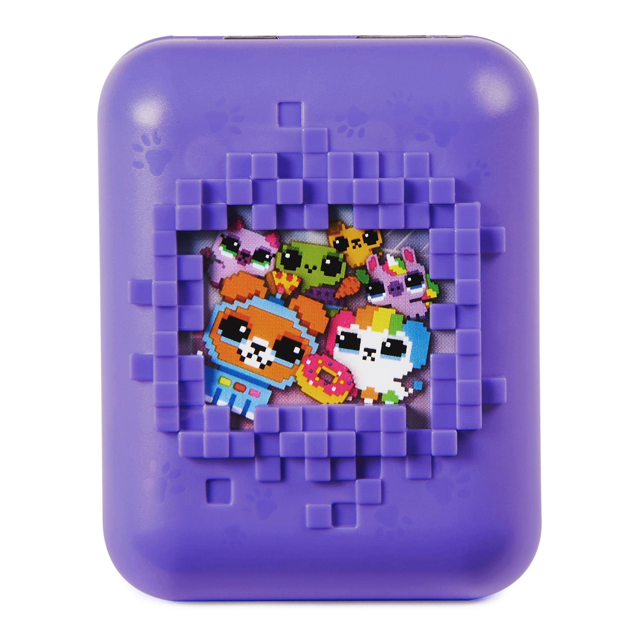 Lila Box mit pixeligen Haustieren. Mehrere bunte pixelige Haustier-Designs sind in der Box sichtbar.
