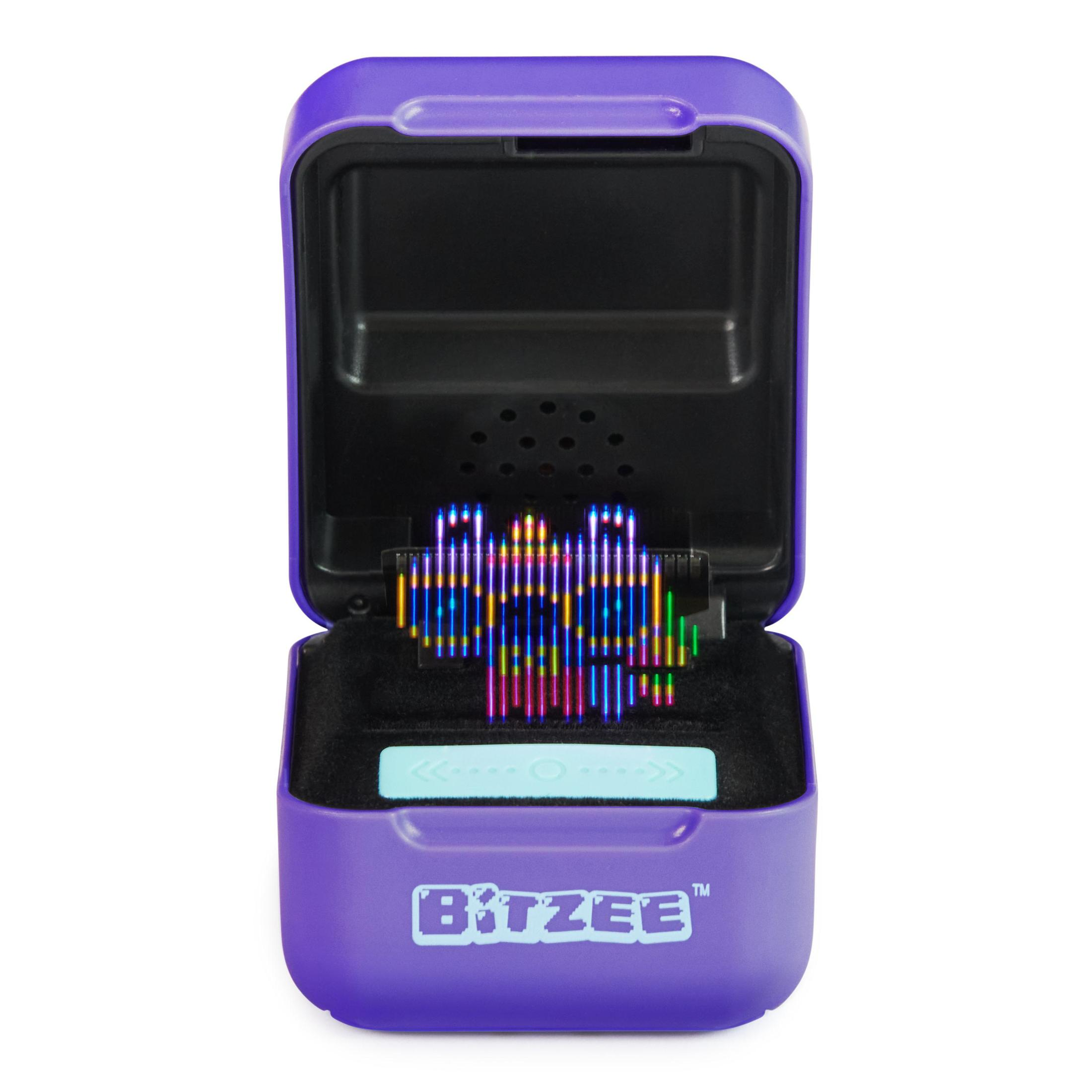 Lila Bitzee-Elektronikspielzeug mit einer pixeligen Anzeige eines farbenfrohen Charakters.