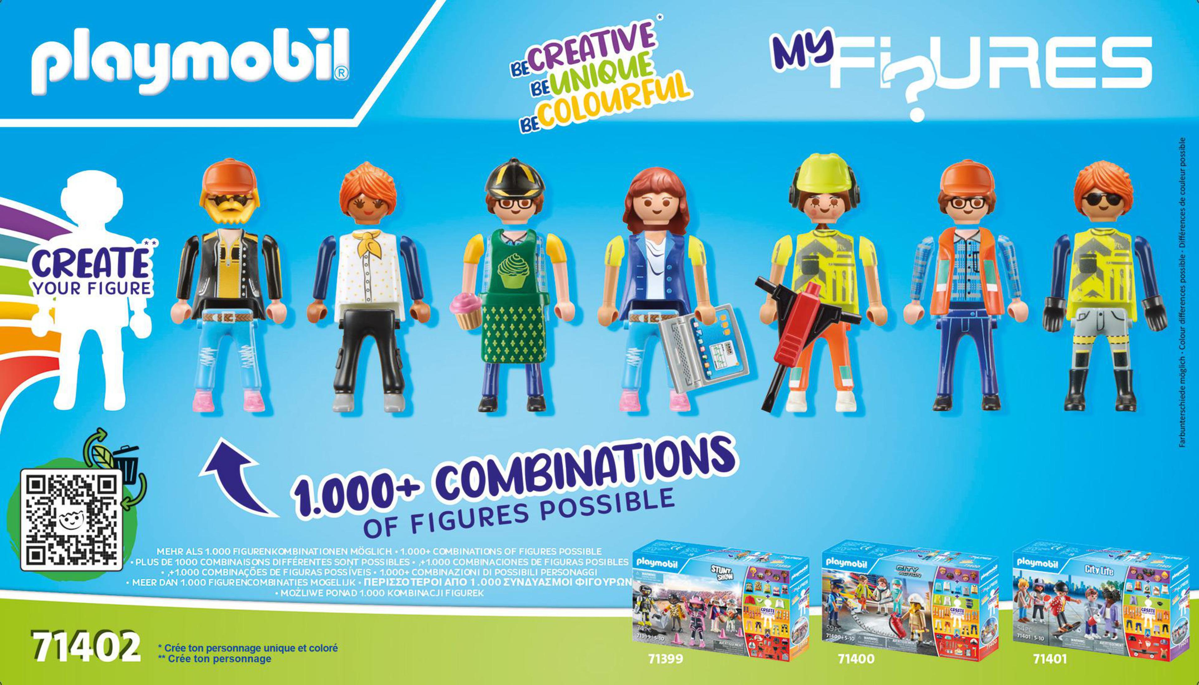 Confezione di personaggi Playmobil. Vari personaggi con abiti e accessori diversi.