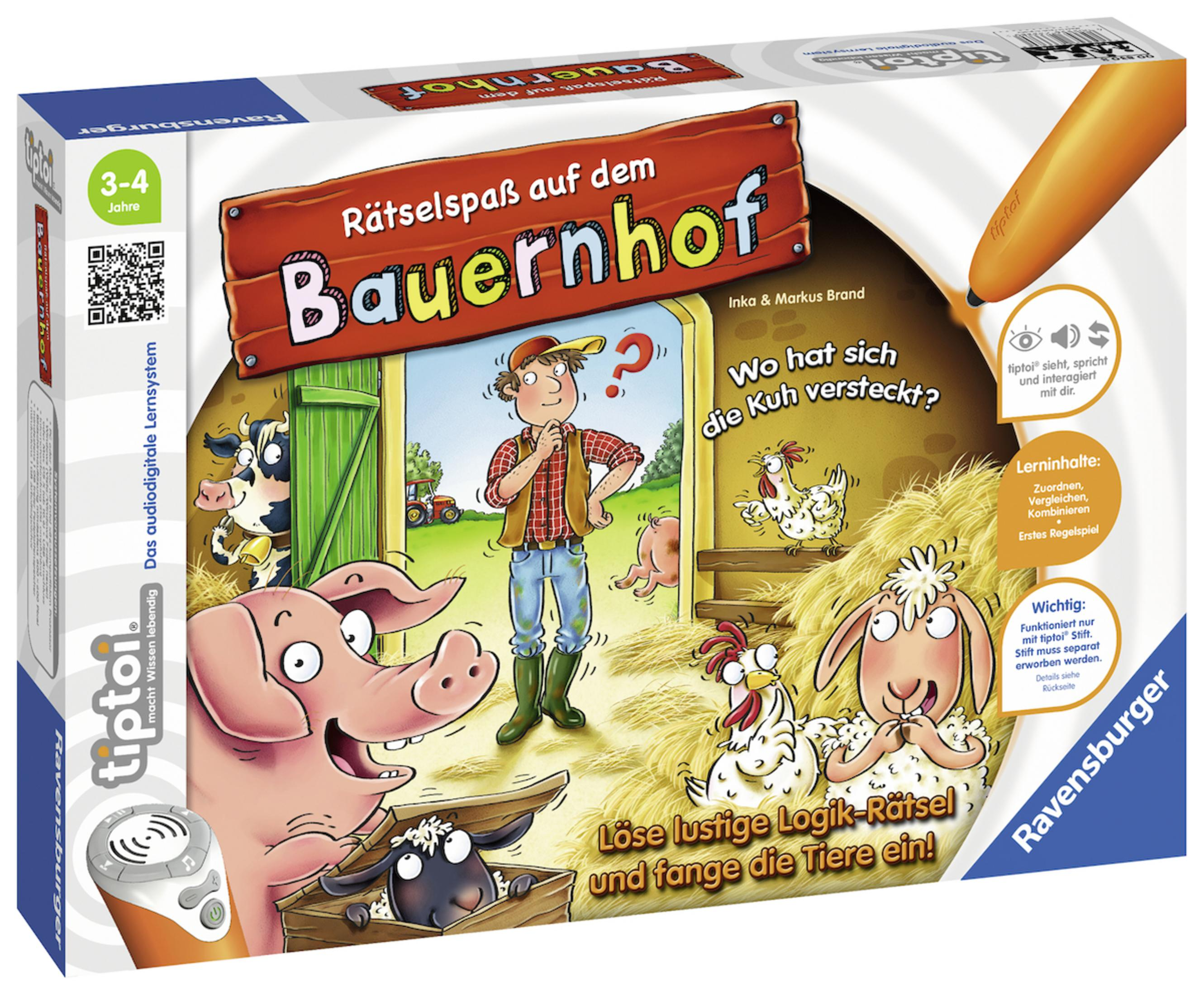 Brettspielbox: "Rätselspaß auf dem Bauernhof" mit Hoftieren und einem Jungen.