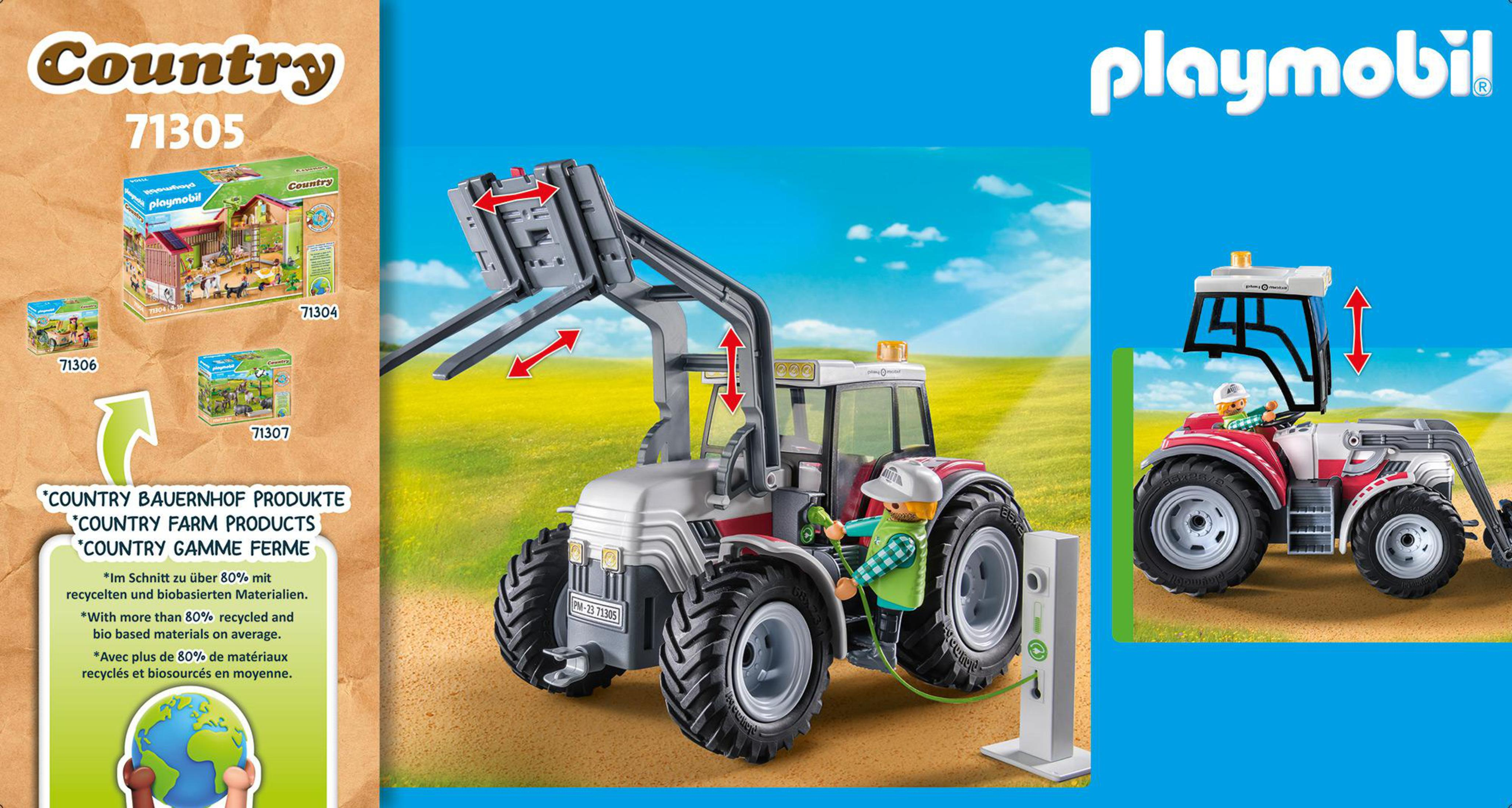 Traktor Playmobil z rolnikiem, szczegółami produktu i dodatkowymi zdjęciami zabawek.