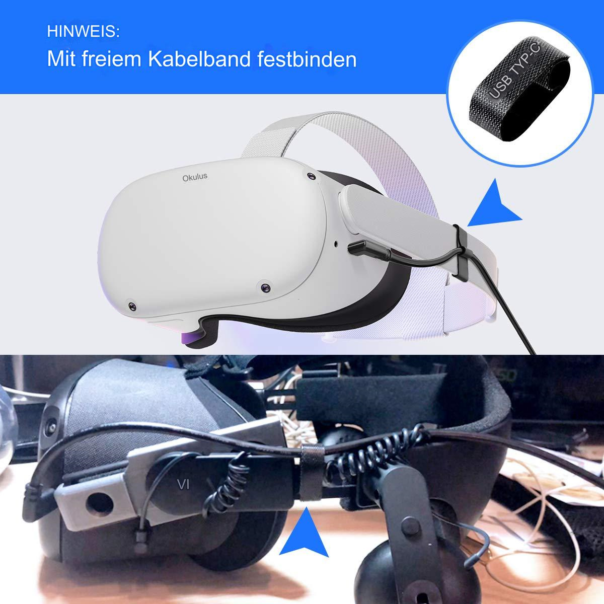 VR-Headset mit Kabel, USB-Typ-C-Riemen und VR-Headset mit angeschlossenem Kabel. Weiße und schwarze Farben.