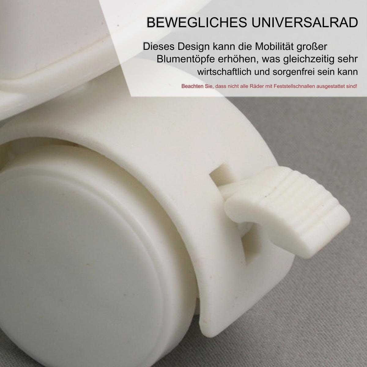 Ein weißes Rad mit weißem Hebel auf hellgrauer Oberfläche mit Text.