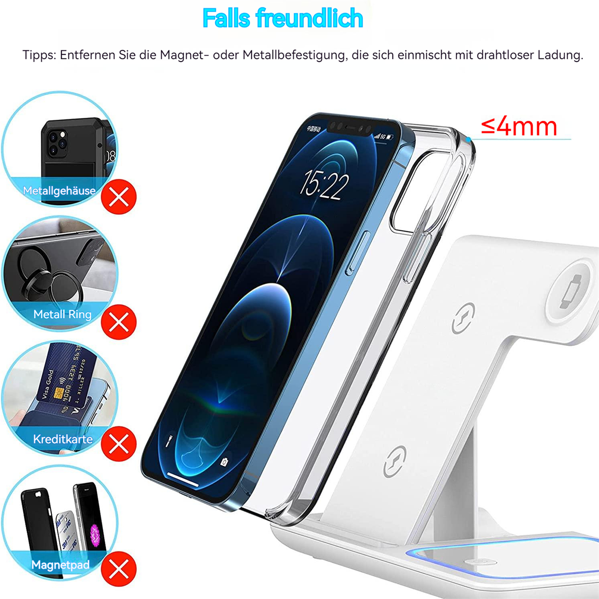 Transparente Handyhülle schützt ein Handy, mit Anweisungen zur Nicht-Verwendung.