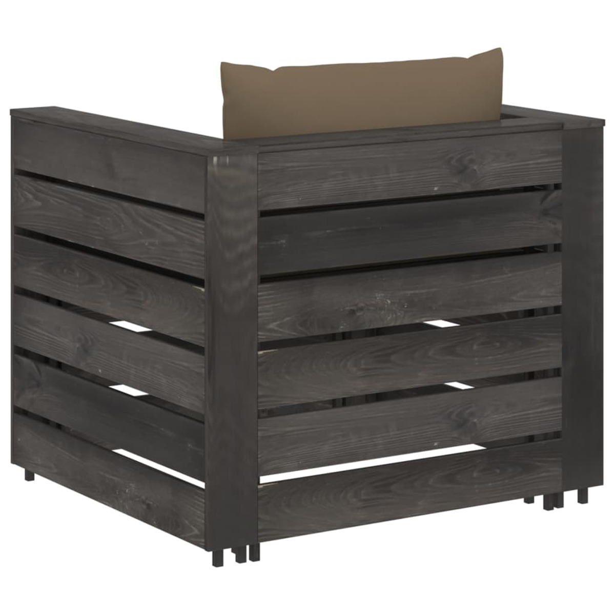 Unità di stoccaggio per esterni in legno con un cuscino marrone sopra, su sfondo bianco.
