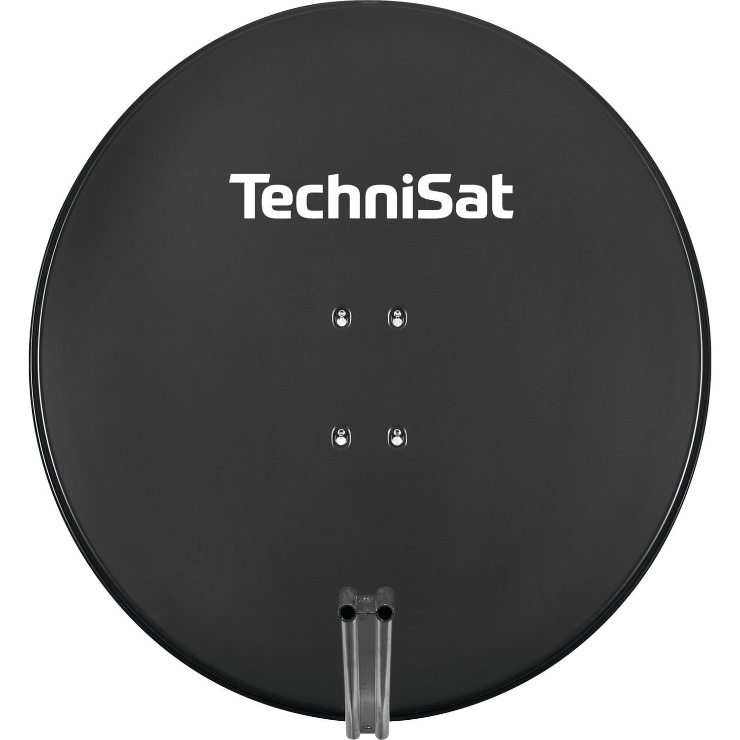 Eine schwarze Satellitenschüssel mit dem Wort "TechniSat" darauf.