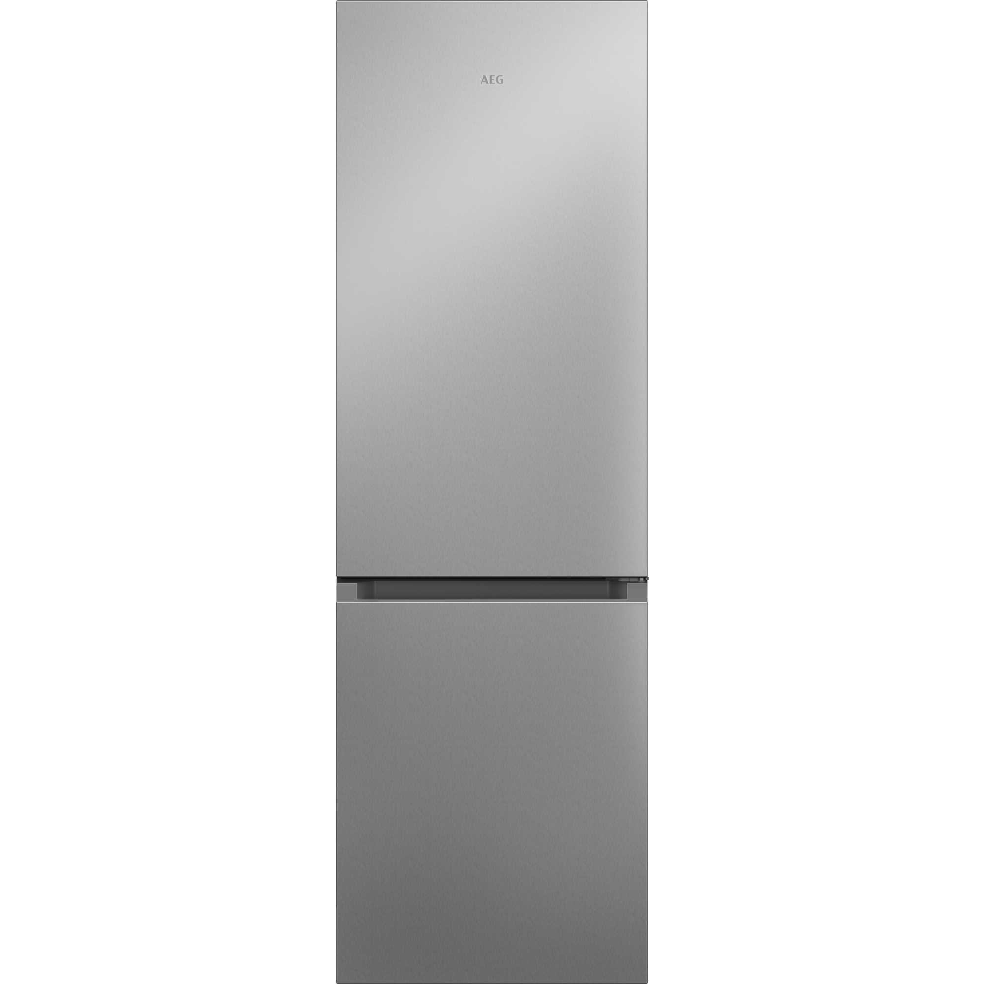 Un refrigerador de color plateado con dos puertas.