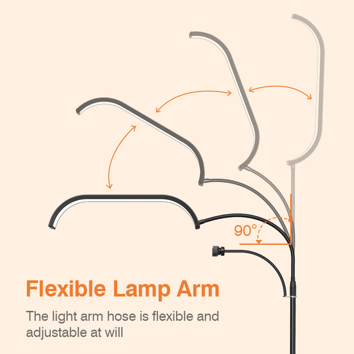 Diagramm, das einen verstellbaren Lampenarm mit flexiblem Design zeigt.