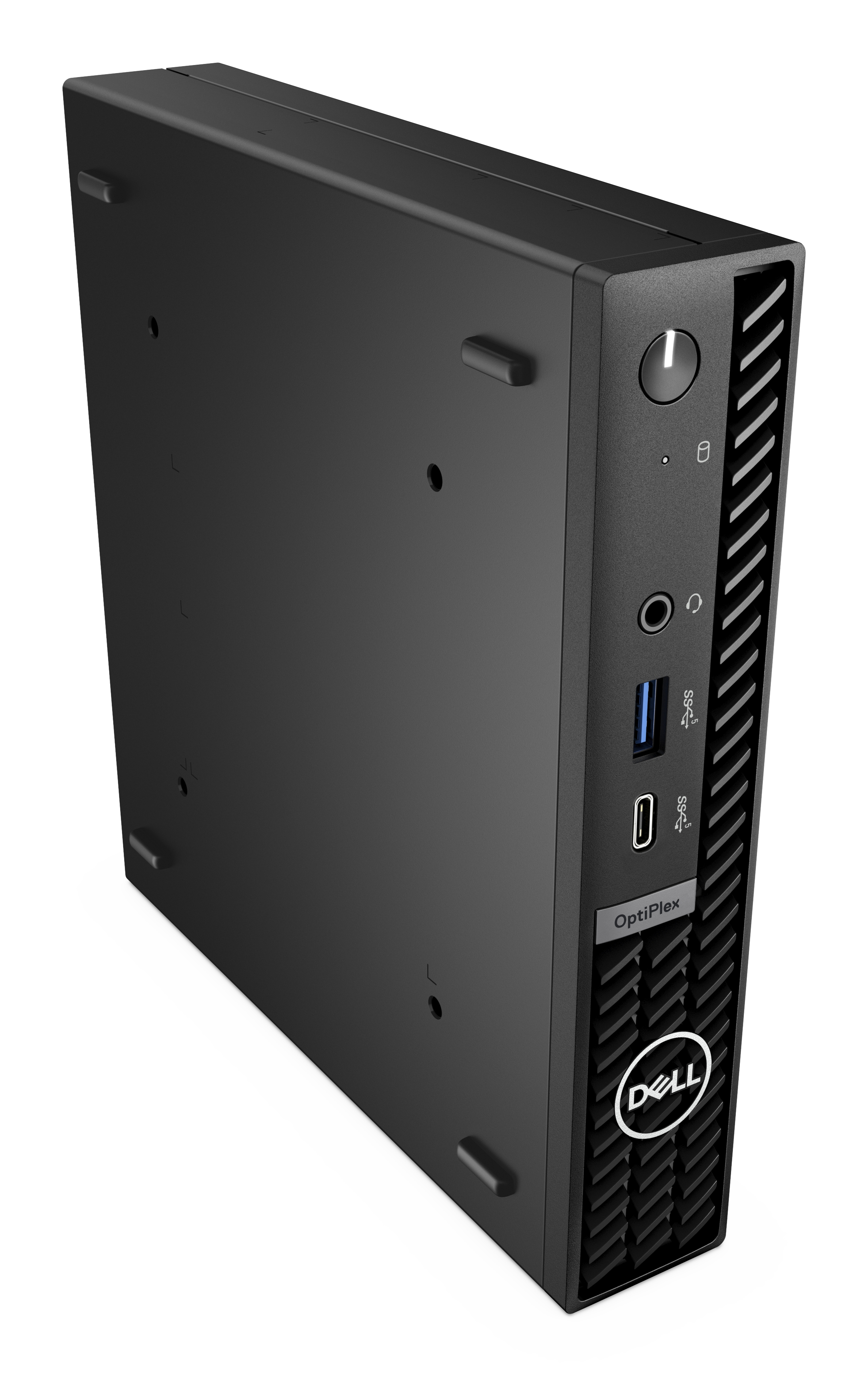 Computer Dell OptiPlex nero. È rettangolare e si trova in verticale.