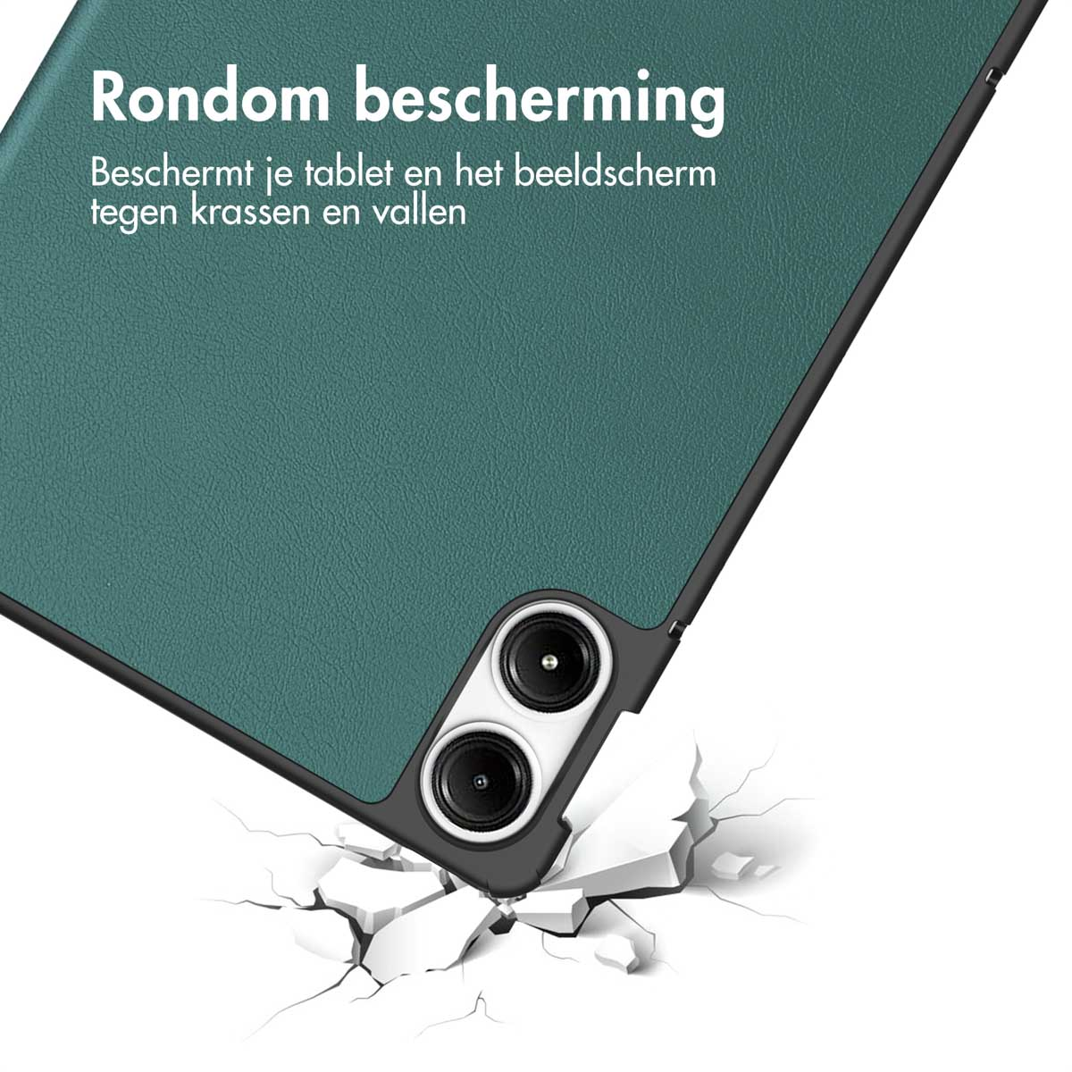 Tablet case, teal, with a tablet and white background.