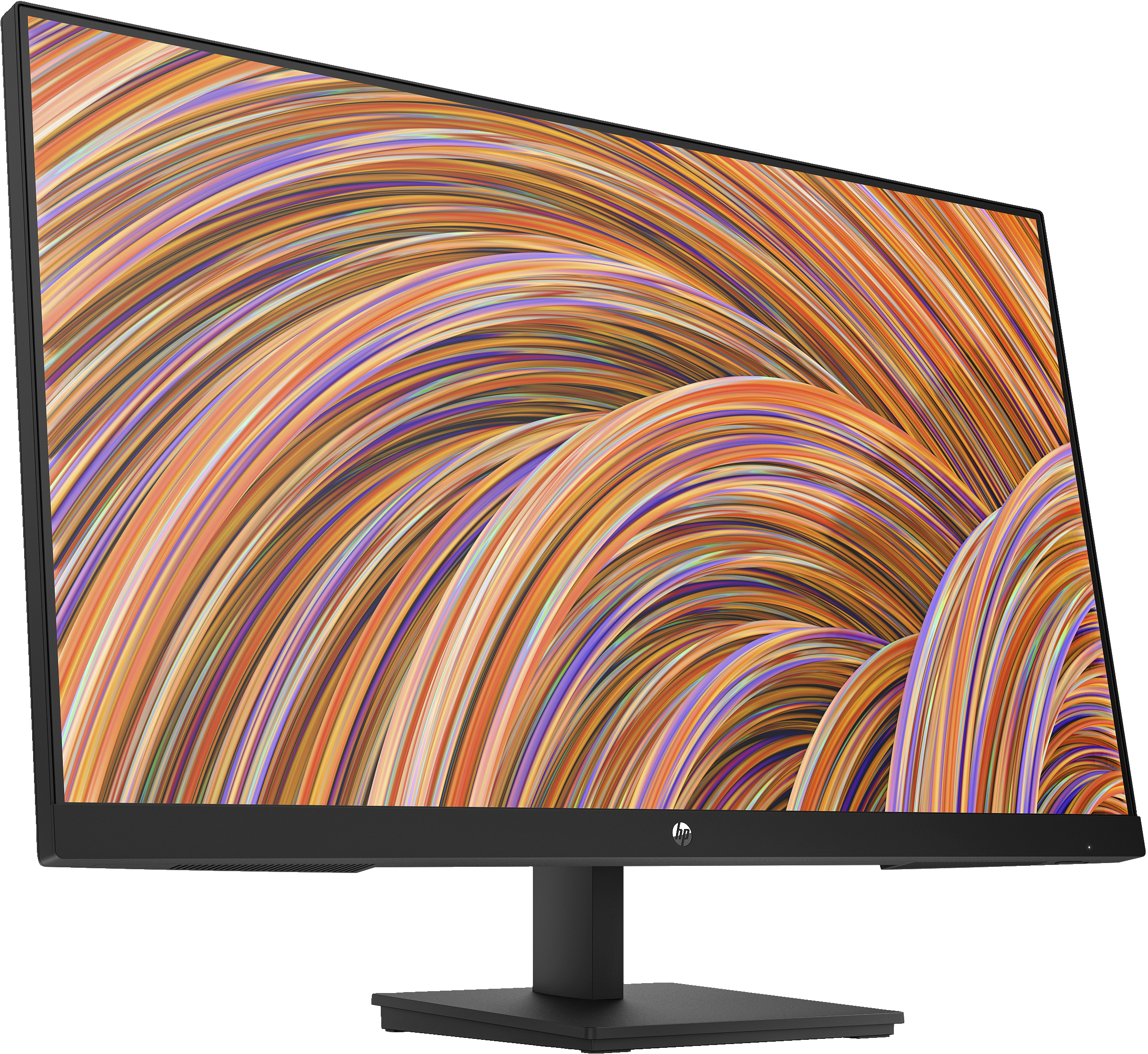 Un monitor de computadora negro muestra un patrón abstracto de líneas y curvas coloridas y ondulantes.