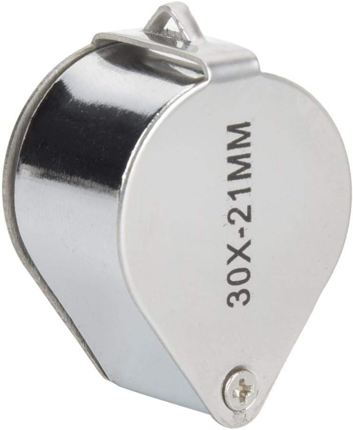 Silberne Lupe. Der Text '30X-21MM' steht auf der Seite des Glases.