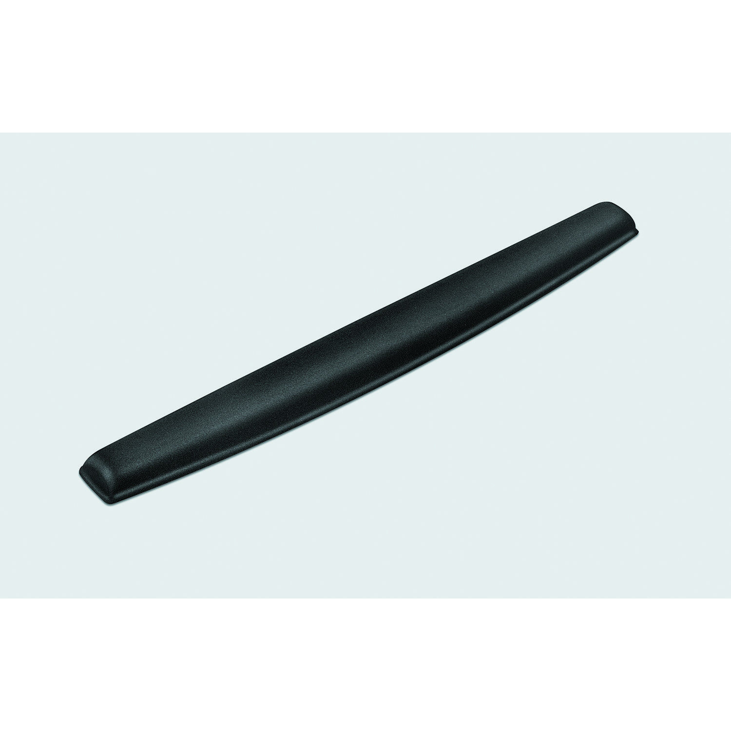 Un poggiapolsi ergonomico nero. È un supporto lungo, curvo e imbottito.