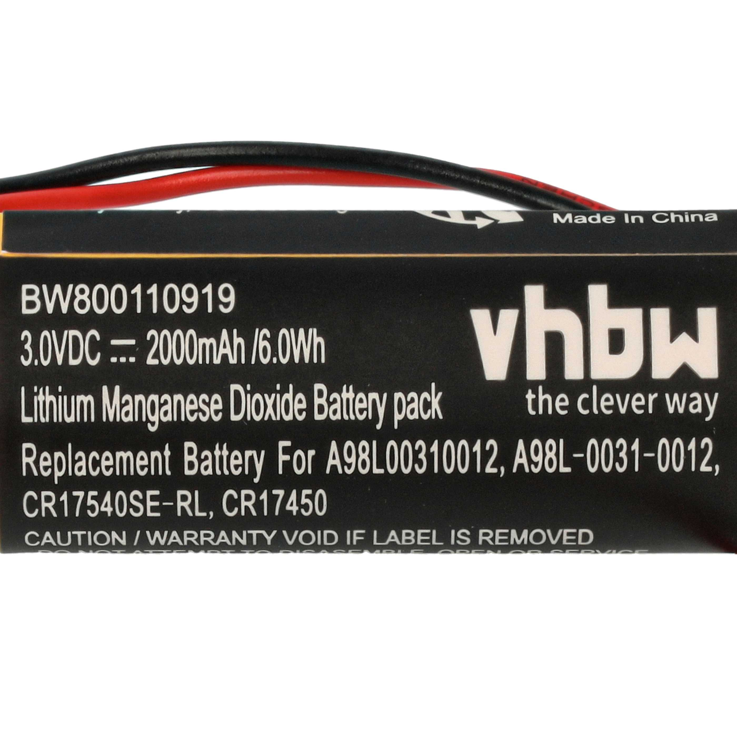 Schwarzes vhbw-Akkupack mit Aufdruck: 3,0 VDC, 2000 mAh und Ersatzinfo für A98L... und CR17450SE...