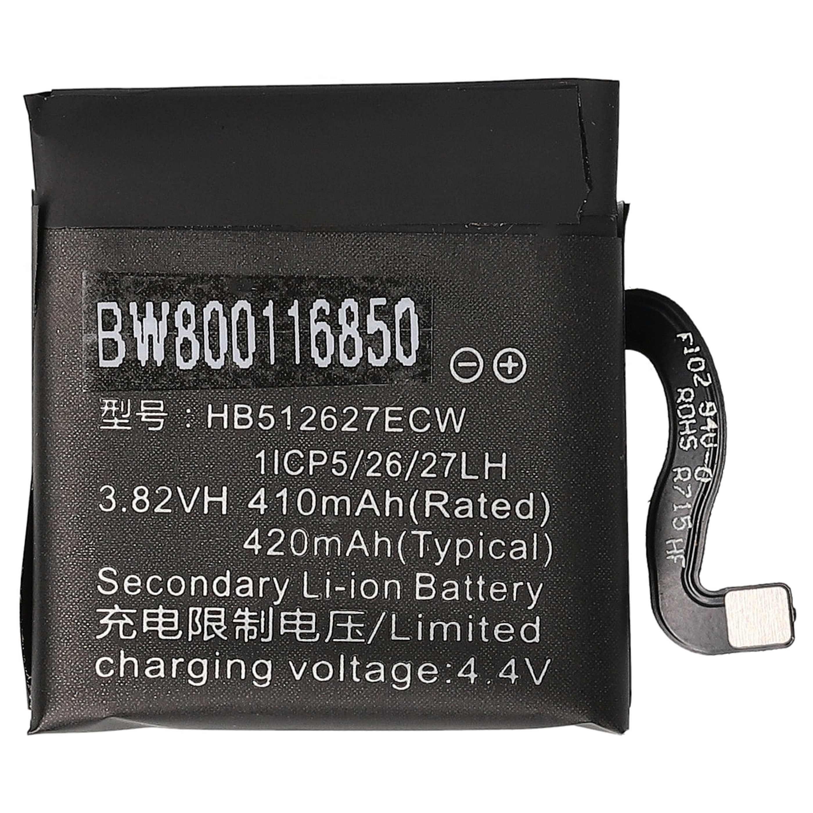 Eine schwarze Batterie mit weißem Text und Symbolen auf schwarzem Hintergrund.