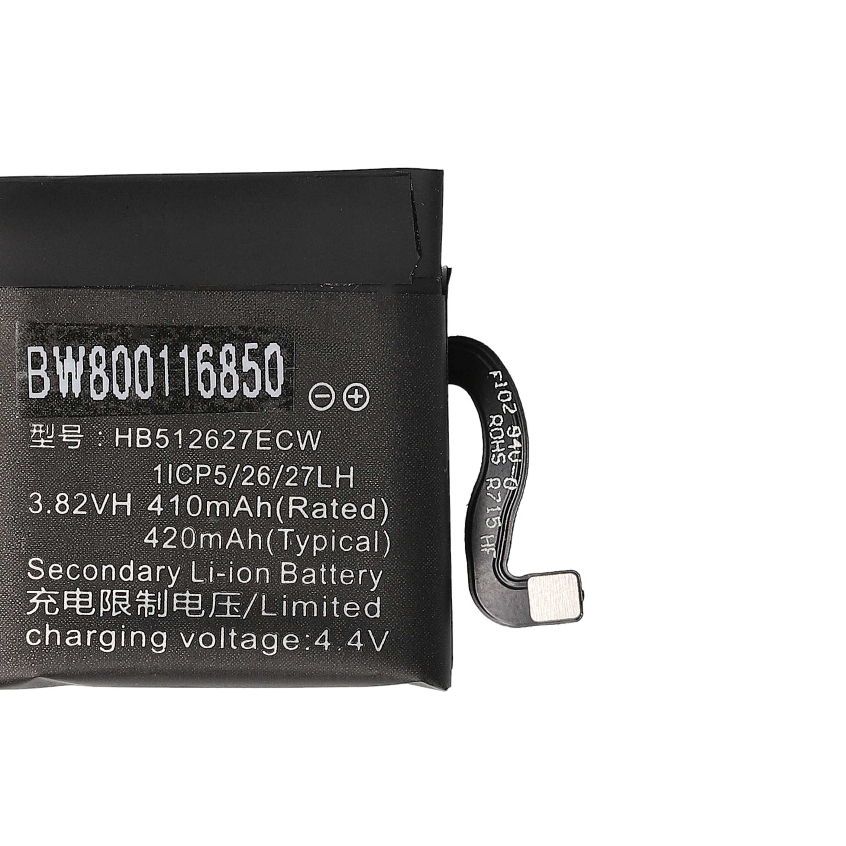 Eine schwarze Batterie mit weißem Text und einem Flexkabel.
