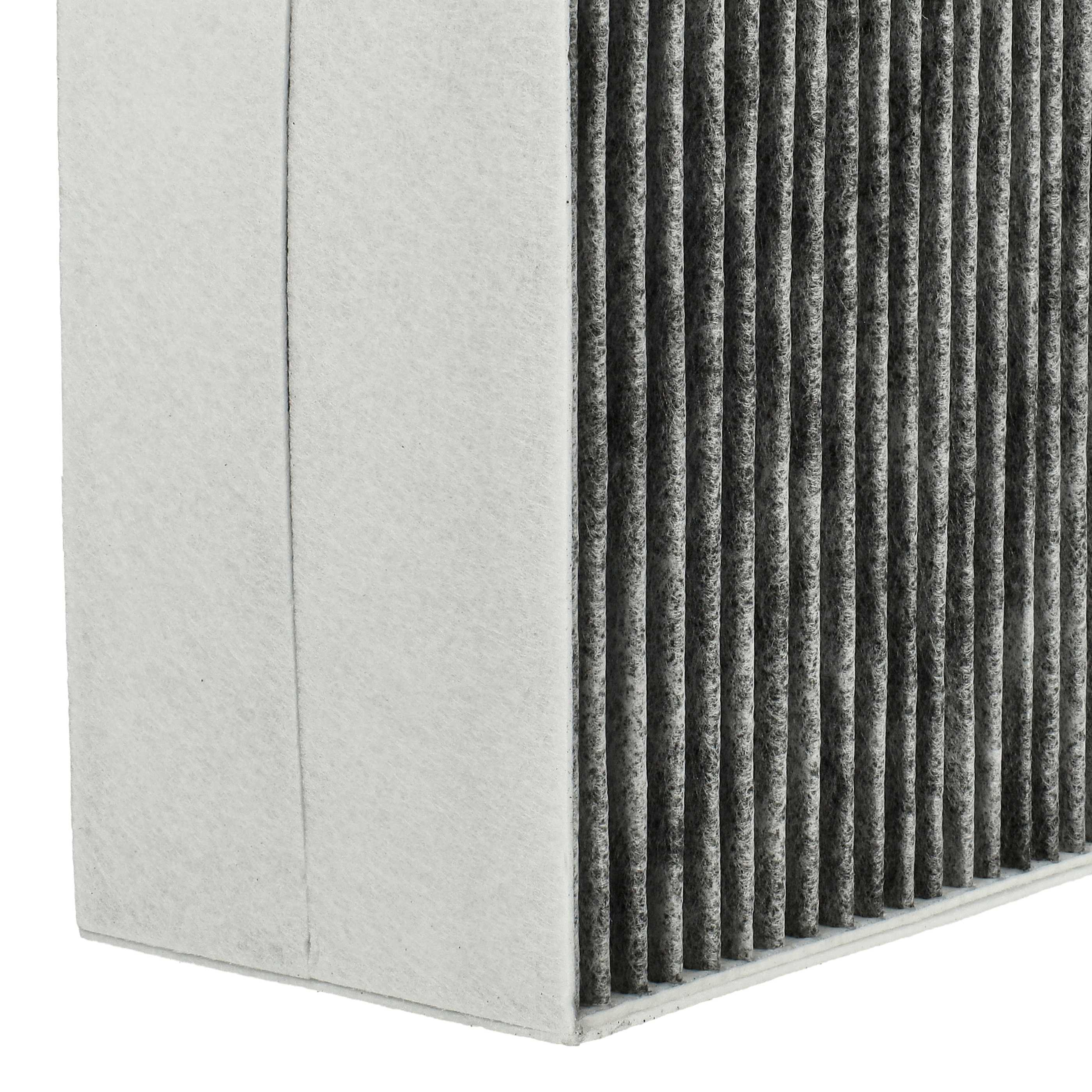Nahaufnahme eines grauen Luftfilters mit vertikalen, gewellten Rippen, zeigt den Rand des Filters.