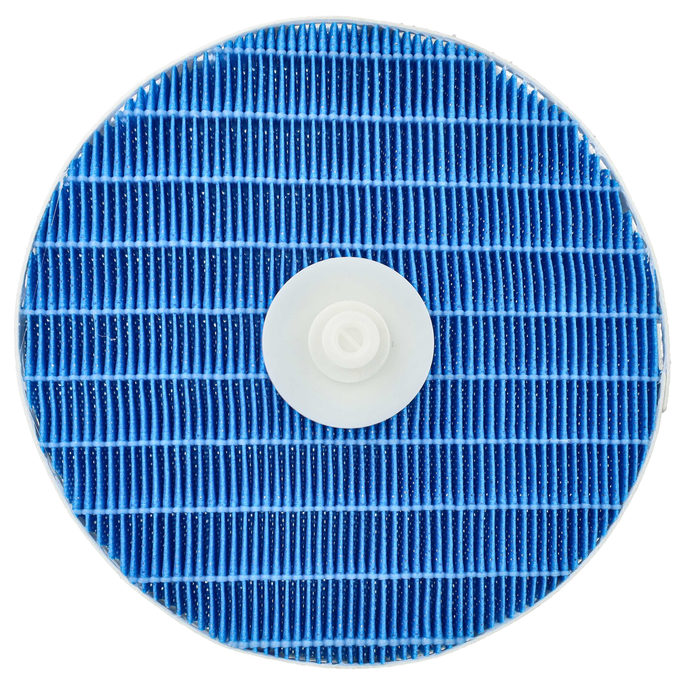 Ein blauer Filter mit einem weißen Mittelstück. Der Filter hat ein gitterartiges Muster.